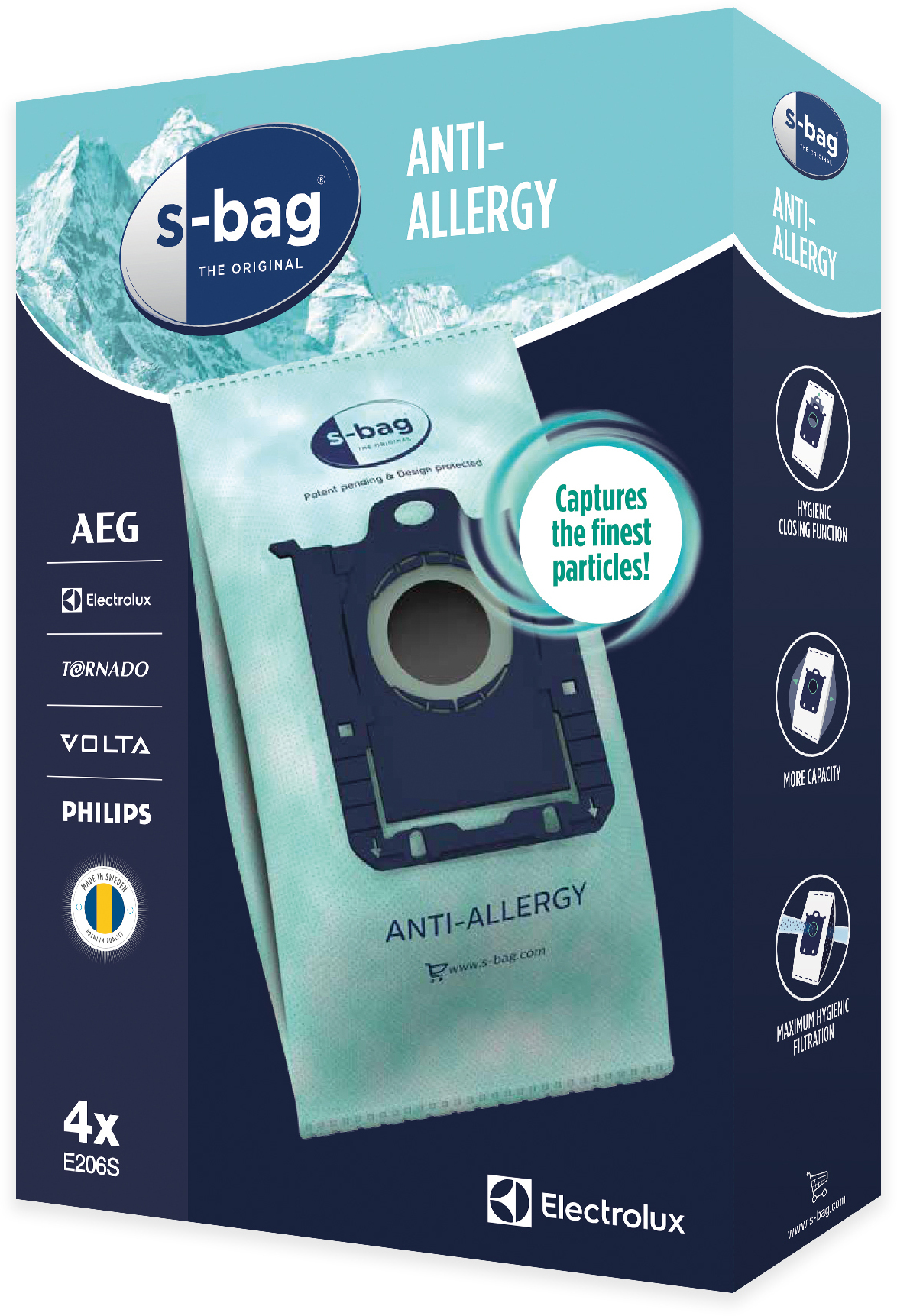 Electrolux Anti-Allergy E206S S-Bag tolmukotid, 4 tk