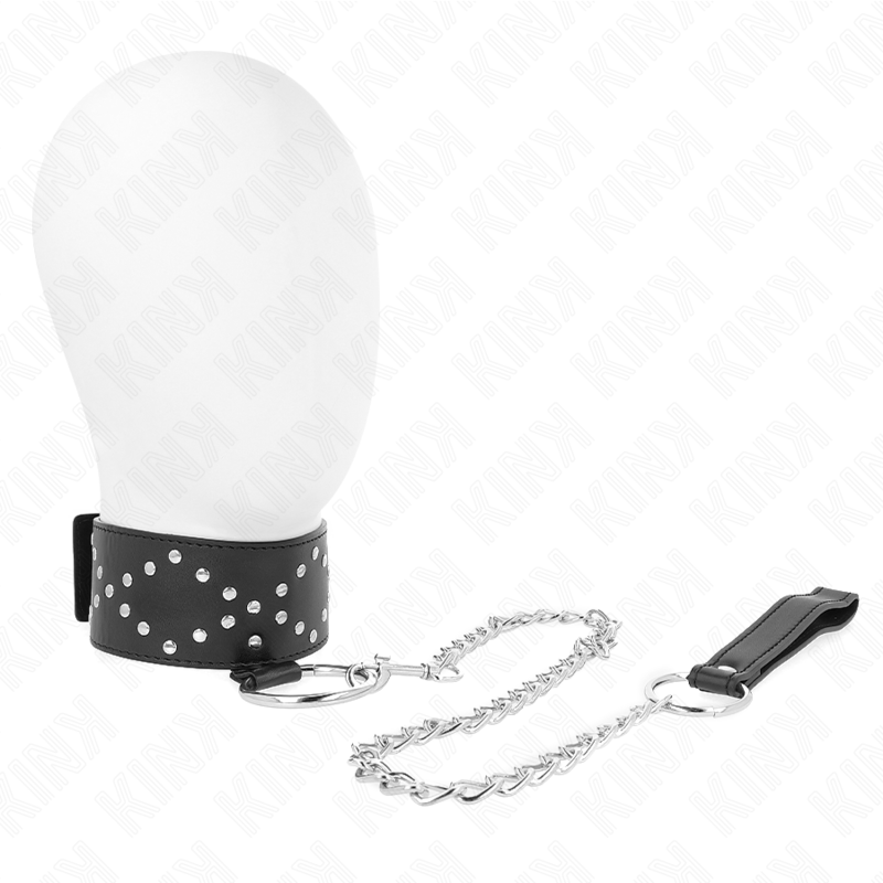 NECKLACE 65 CM WITH LEASH WITH SILVER STUDS MODEL 3 ADJUSTABLE 36-43 CM X 5 CM