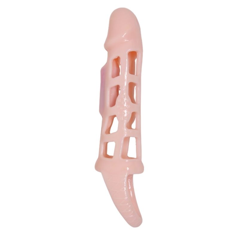 PENIS EXTENDER COVER WITH VIBRATION AND NATURAL STRAP 13.5 CM