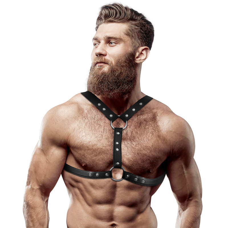 ECO-LEATHER CHEST HARNESS WITH DOUBLE SUPPORT AND STUDS FOR MEN