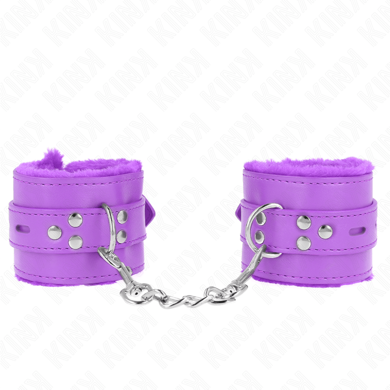 FUR LINED WRIST RESTRAINTS WITH SQUARE HOLES PURPLE AND PURPLE BELT ADJUSTABLE 17-29 CM X 6 CM