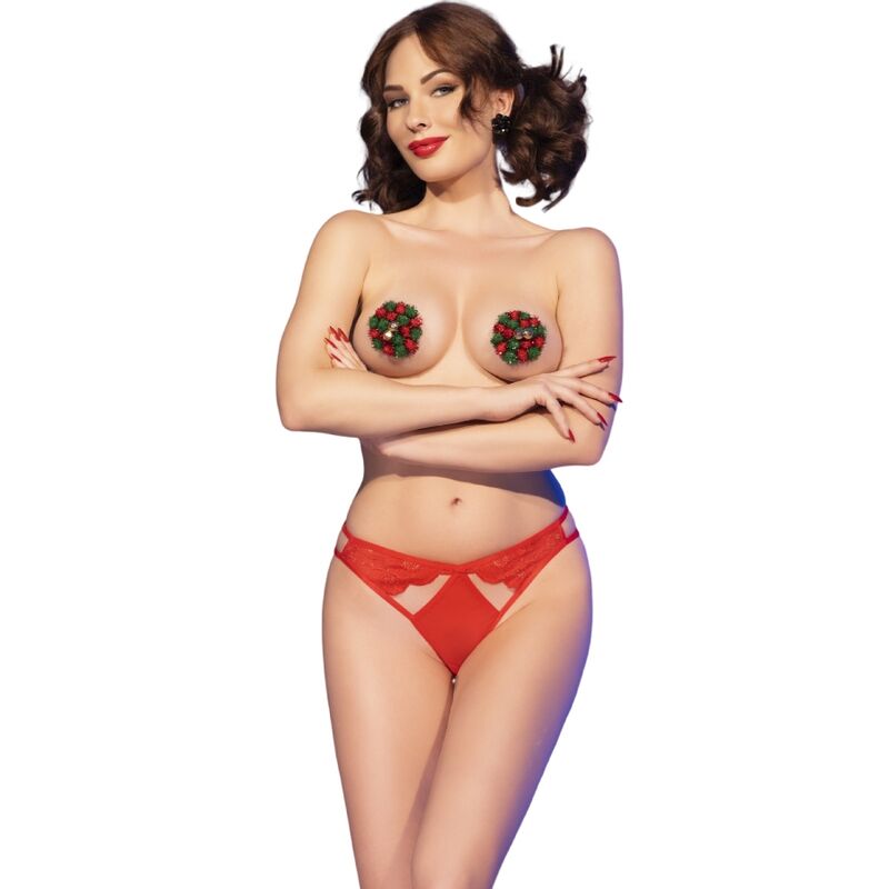 CR 4839 CHRISTMAS SET NIPPLE COVERS + PANTIES RED L/XL