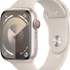 Apple Watch Series 9 (GPS + Cellular) 45 mm tähevalge alumiiniumümbris koos Tähevalge spordirihmaga, M/L (MRM93)
