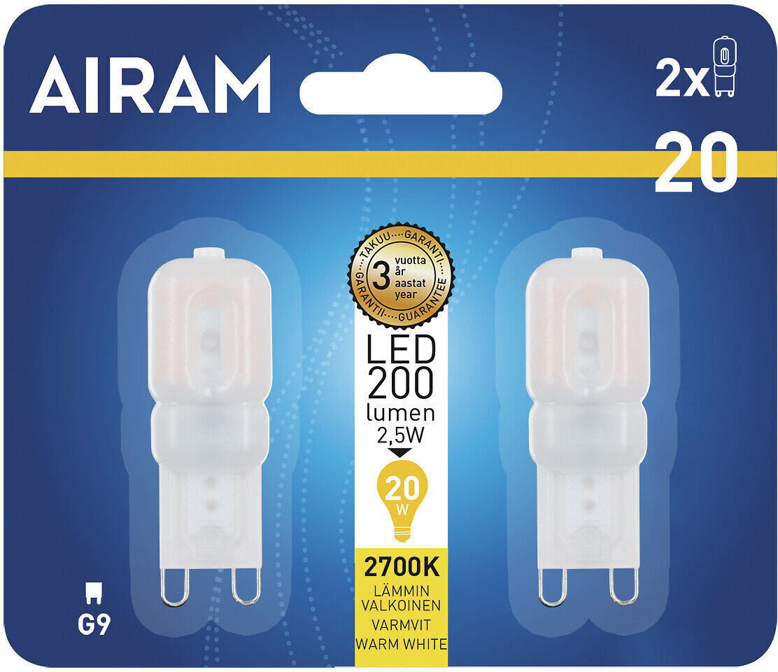 Airam LED-pirni sokliga opaal G9 lamp 200 lm 2 tk pakendis