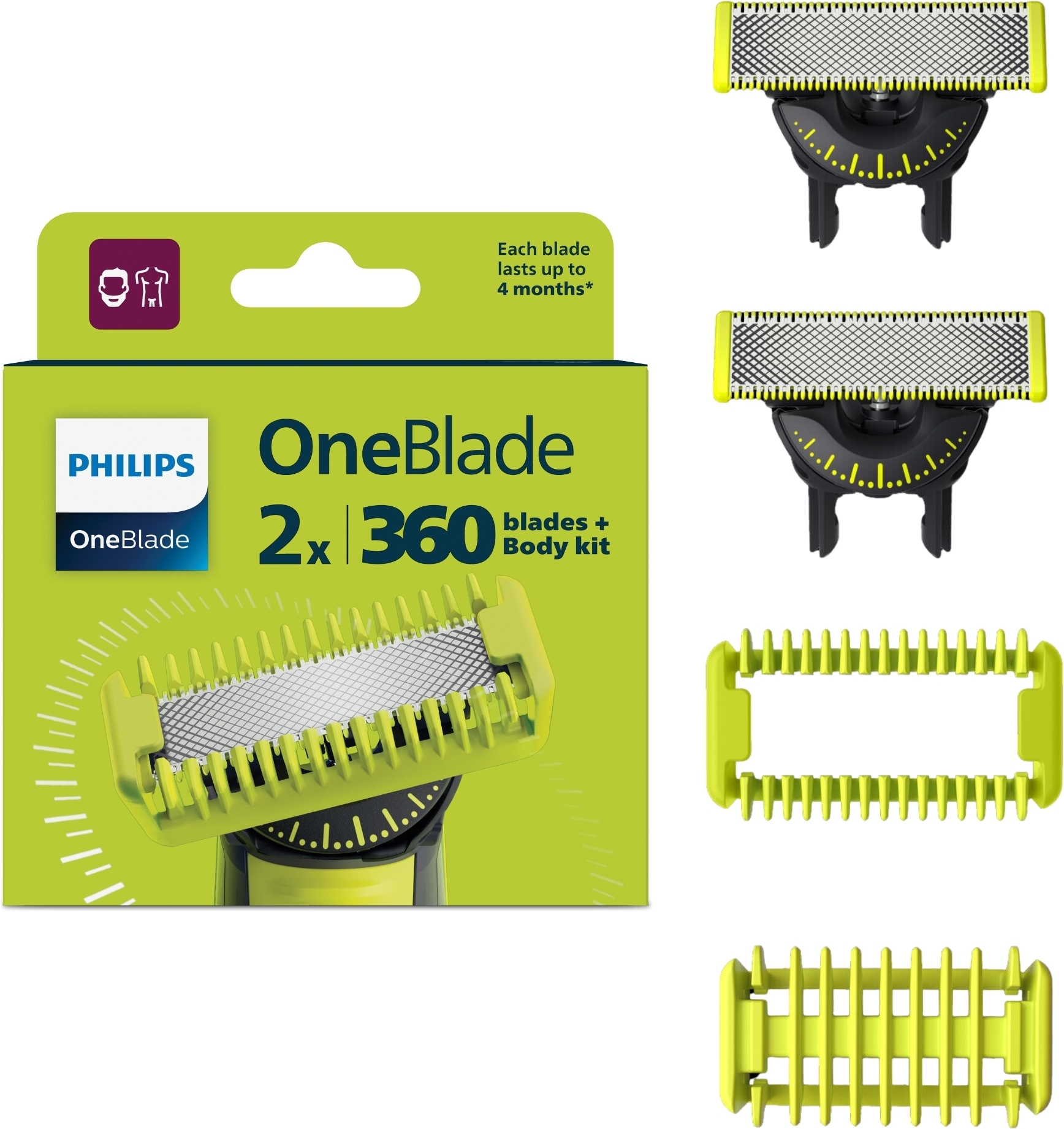 Philips OneBlade QP624/50 360 asendusterad, 2 tk ja korpuse komplekt