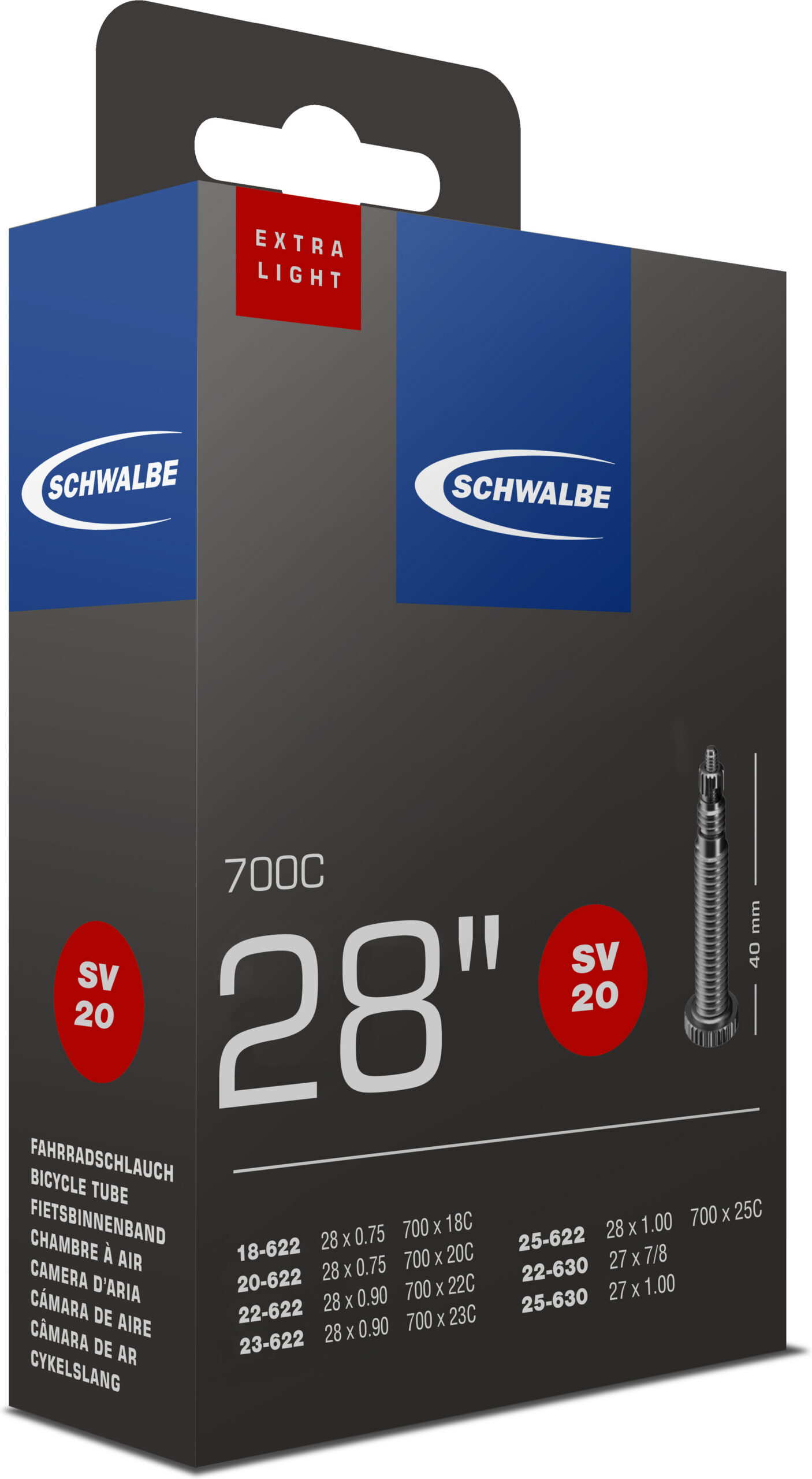 Schwalbe SV20 maanteeratta sisekumm 28", ekstra kerge