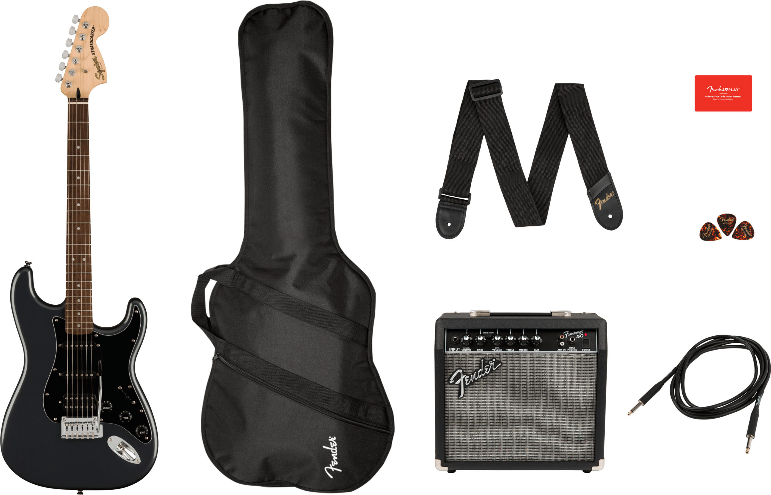 Fender Squier Affinity seeria Stratocaster HSS kitarrikomplekt, süsihall metallik