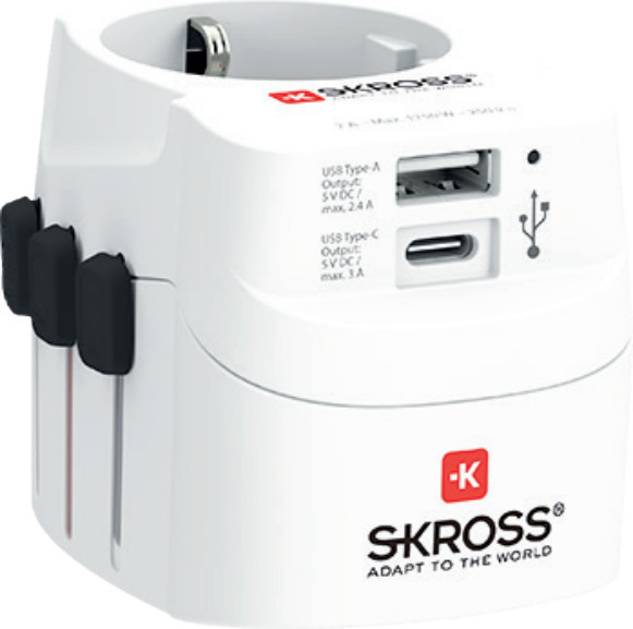 SKROSS PRO Light USB A&C reisiadapter USB-A ja USB-C pordiga