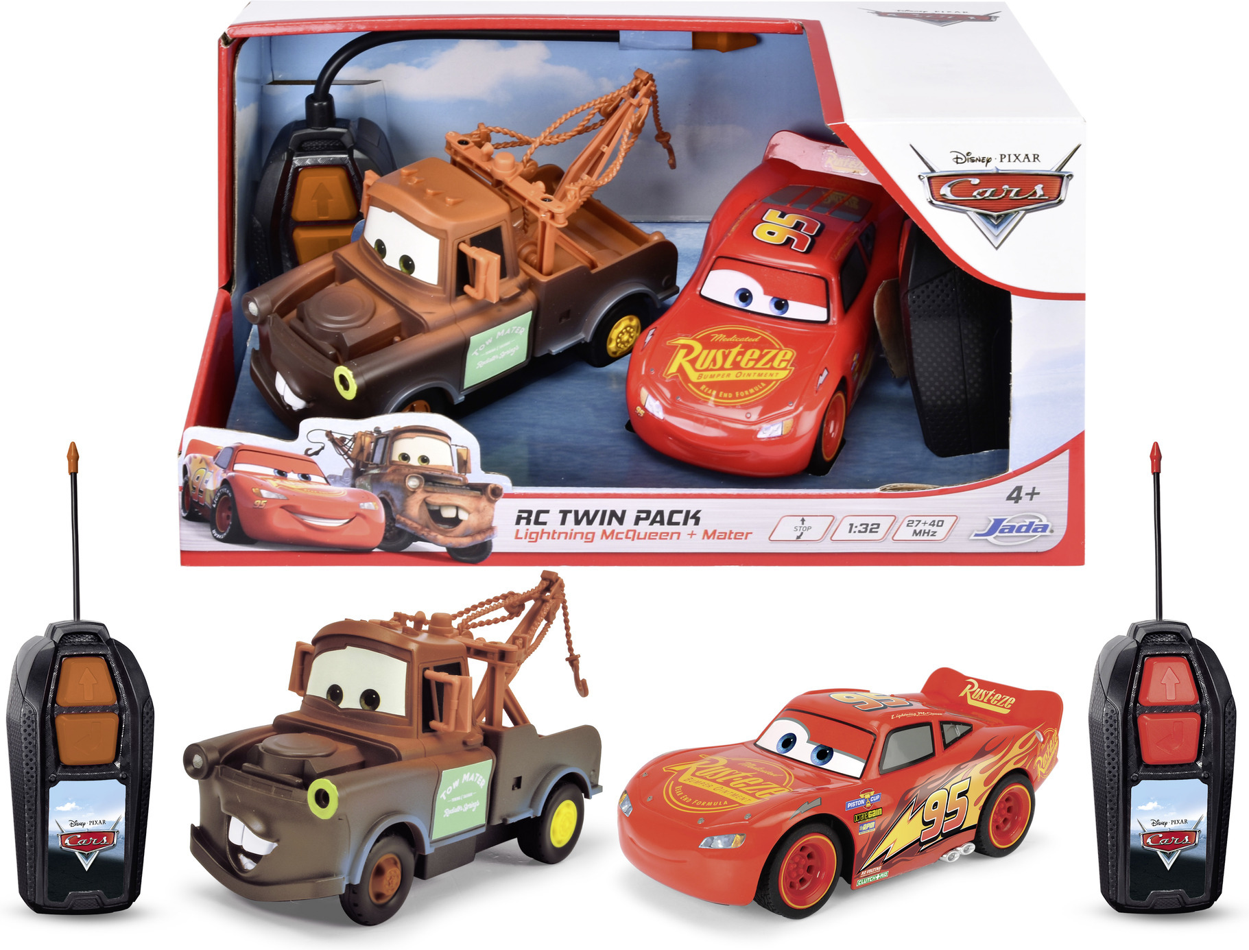 Jada Disney Pixar Cars puldiga juhitavad autod, Lightning McQueen ja Martti, RC