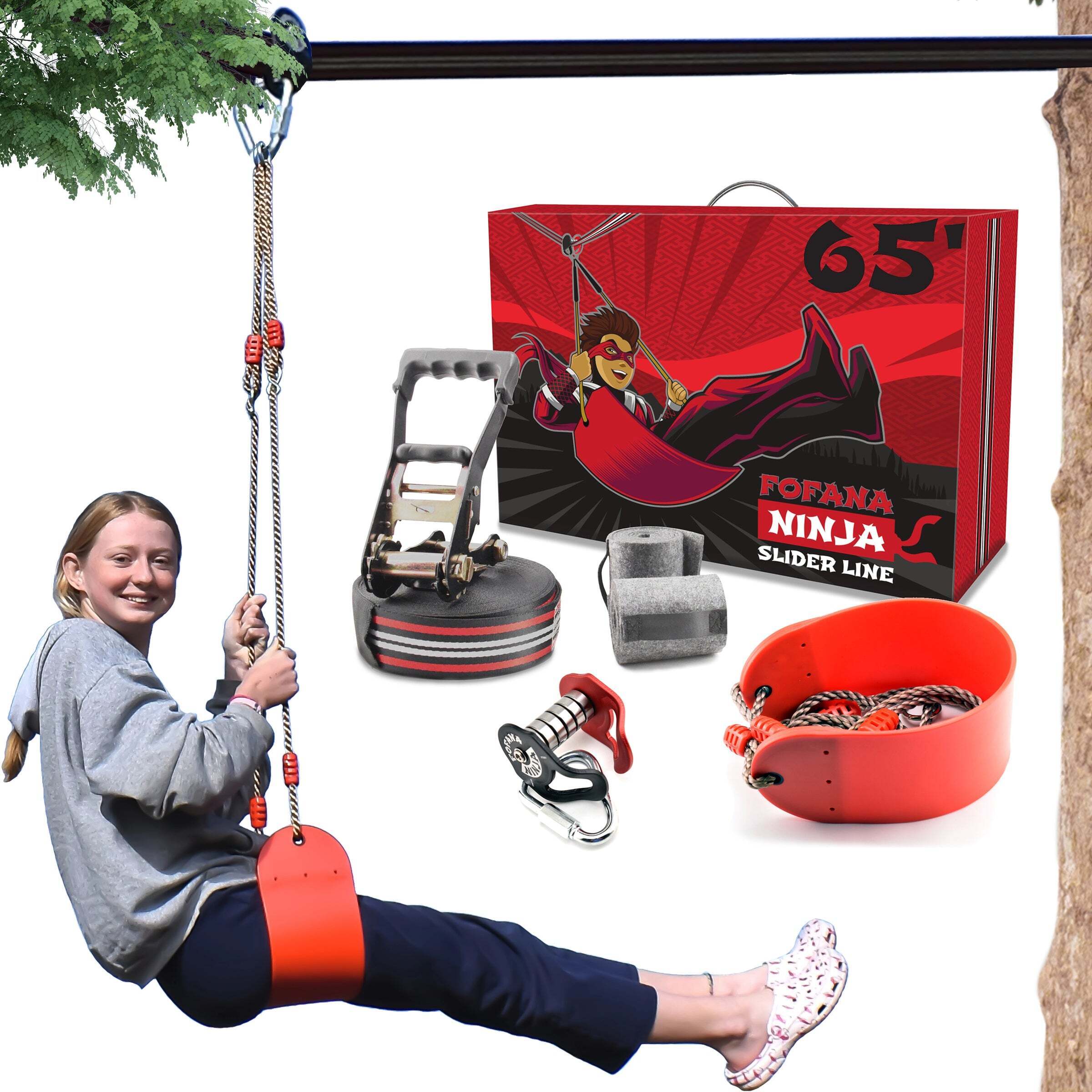 Fofana Ninja Slider Zipline rihmaratta komplekt, 20 m