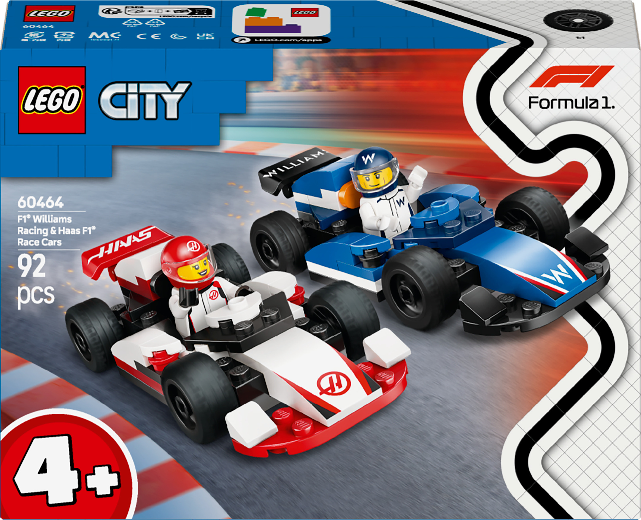 LEGO City 60464 – F1 võidusõiduautod Williams Racing ja Haas F1