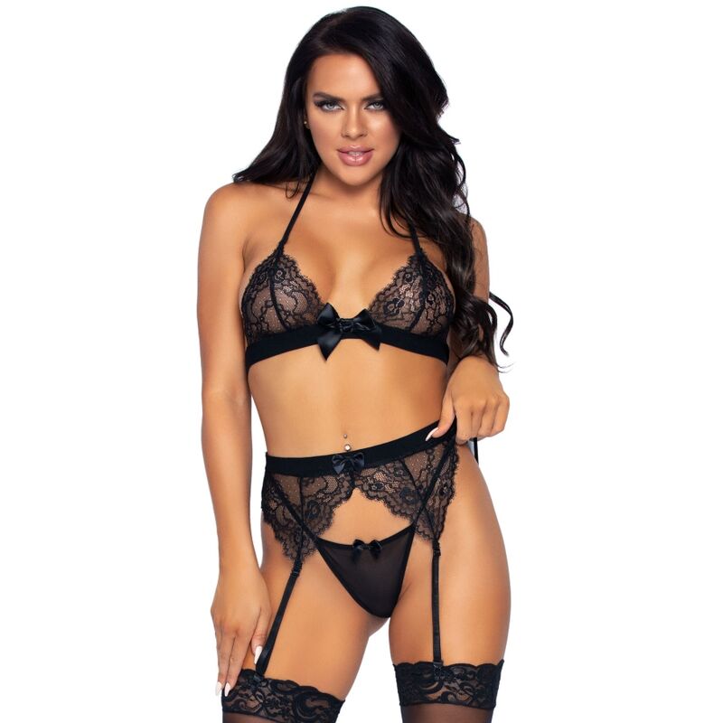 THREE PIECES SET TOP, GARTER BELT AND G-STRING M