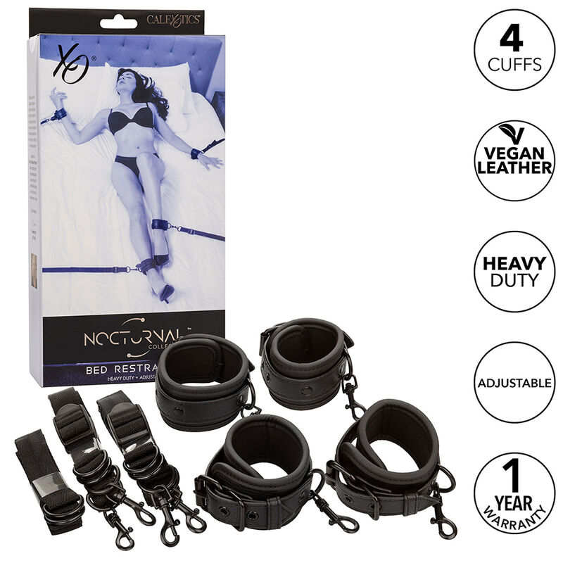NOCTURNAL BED RESTRAINTS LEATHER ADJUSTABLE BLACK