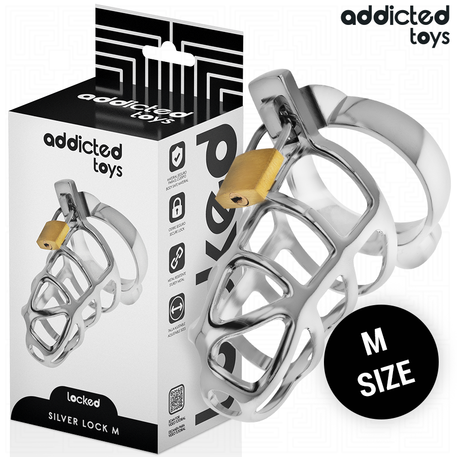SILVER LOCK PENIS CAGE METAL SIZE M