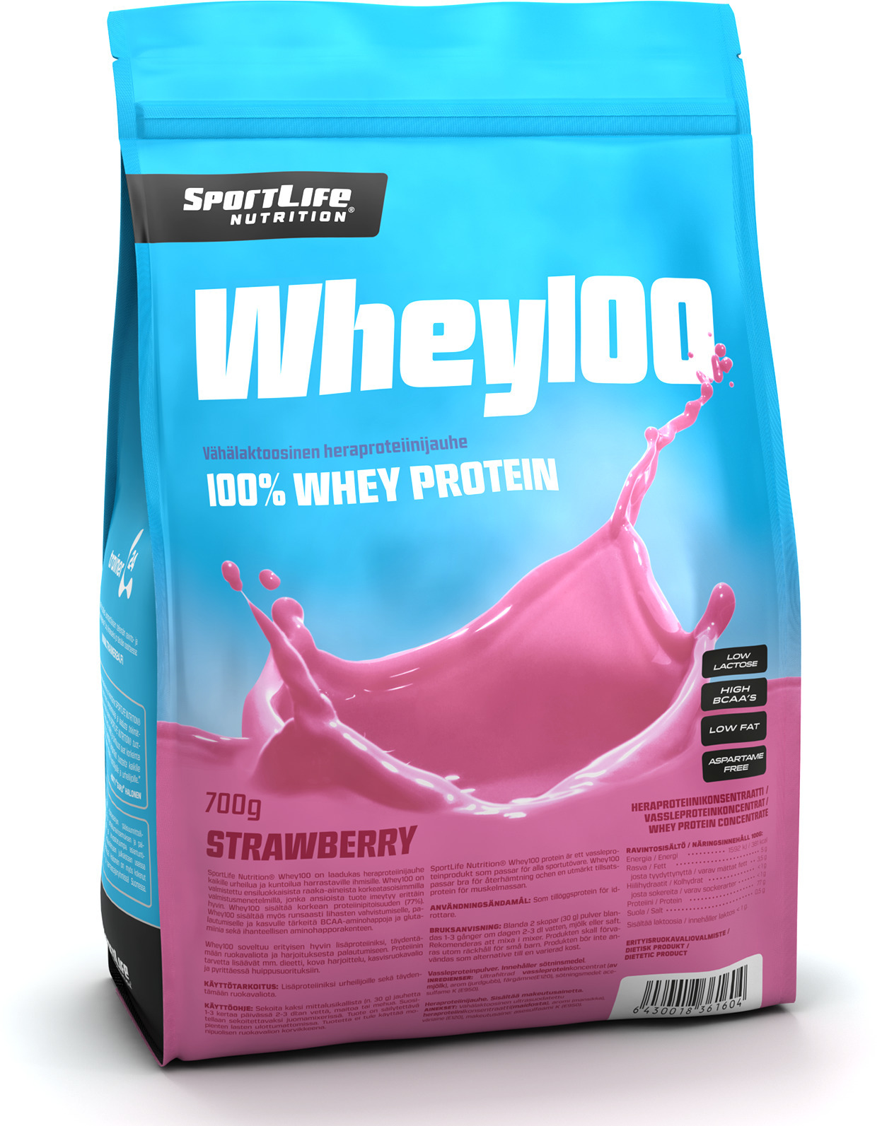 SportLife Whey100 maasika vadakuvalk, 700 g
