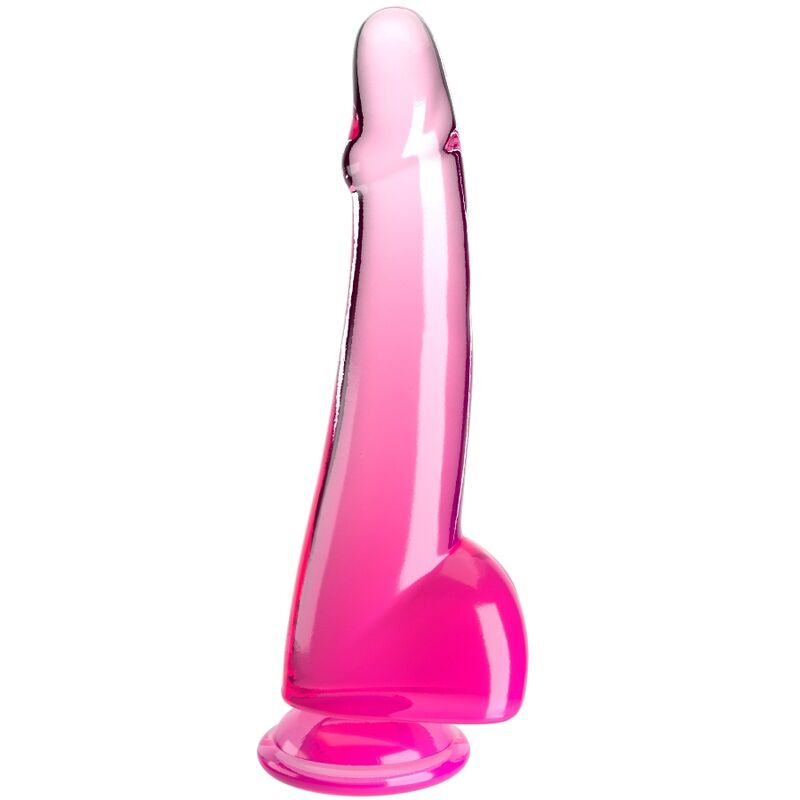 CLEAR DILDO WITH TESTICLES 19 CM PINK
