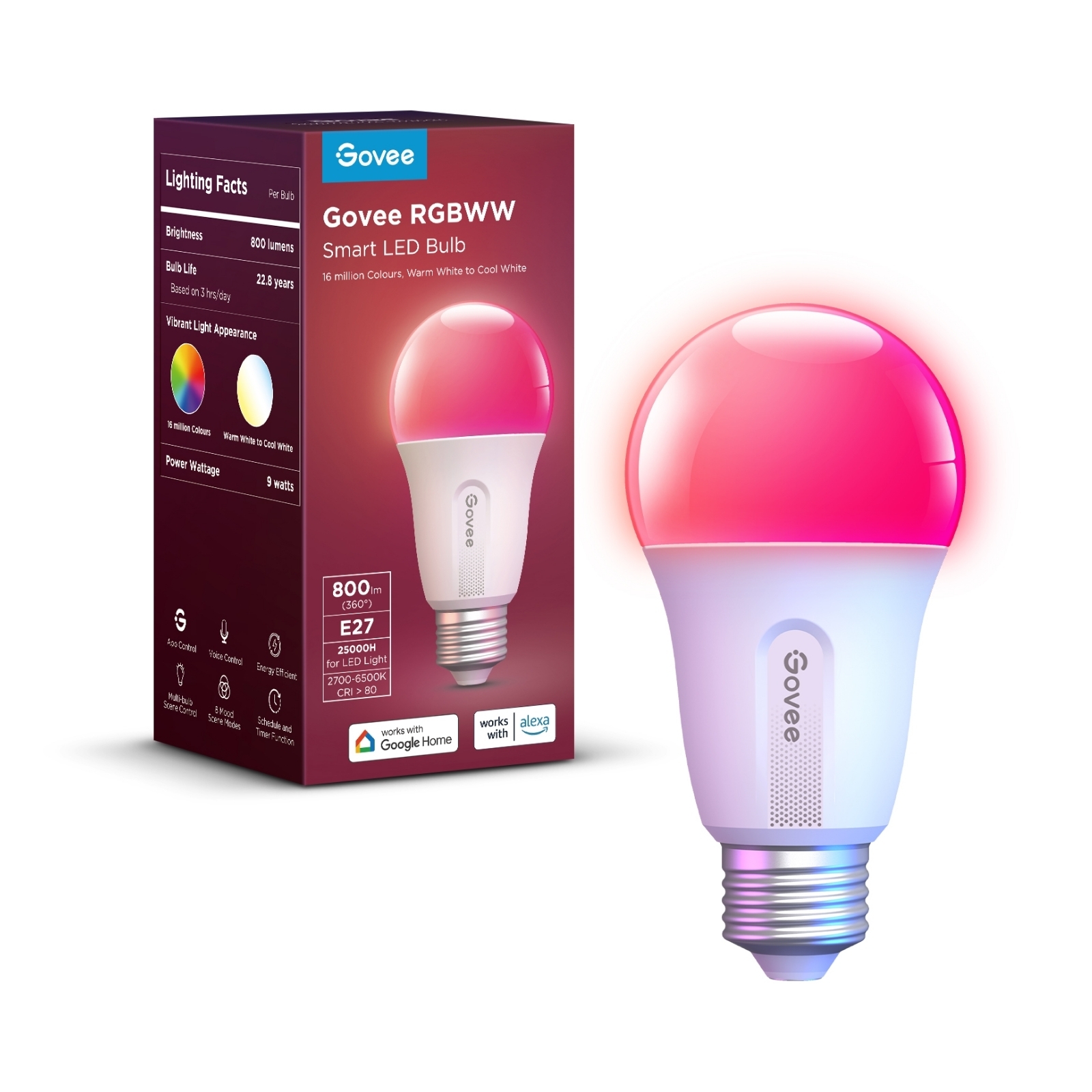Govee WIFI ja Bluetooth nutipirn, 800 lm, E27
