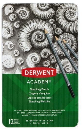 Derwent Academy visandipliiatsid metallkarbis, 12 tugevust