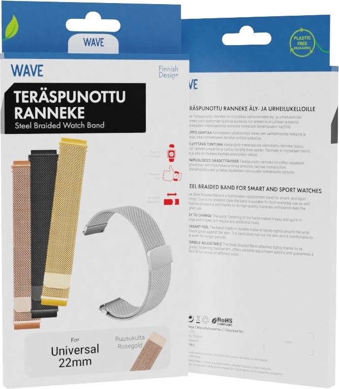 Laineline terasest punutud rihm 22mm, nutikellade ja spordikellade jaoks, roosakuldne