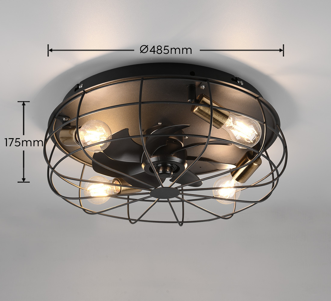 Trio Trondheim ventilaatorivalgusti 48 cm, 4 x E27, matt must - Image 5