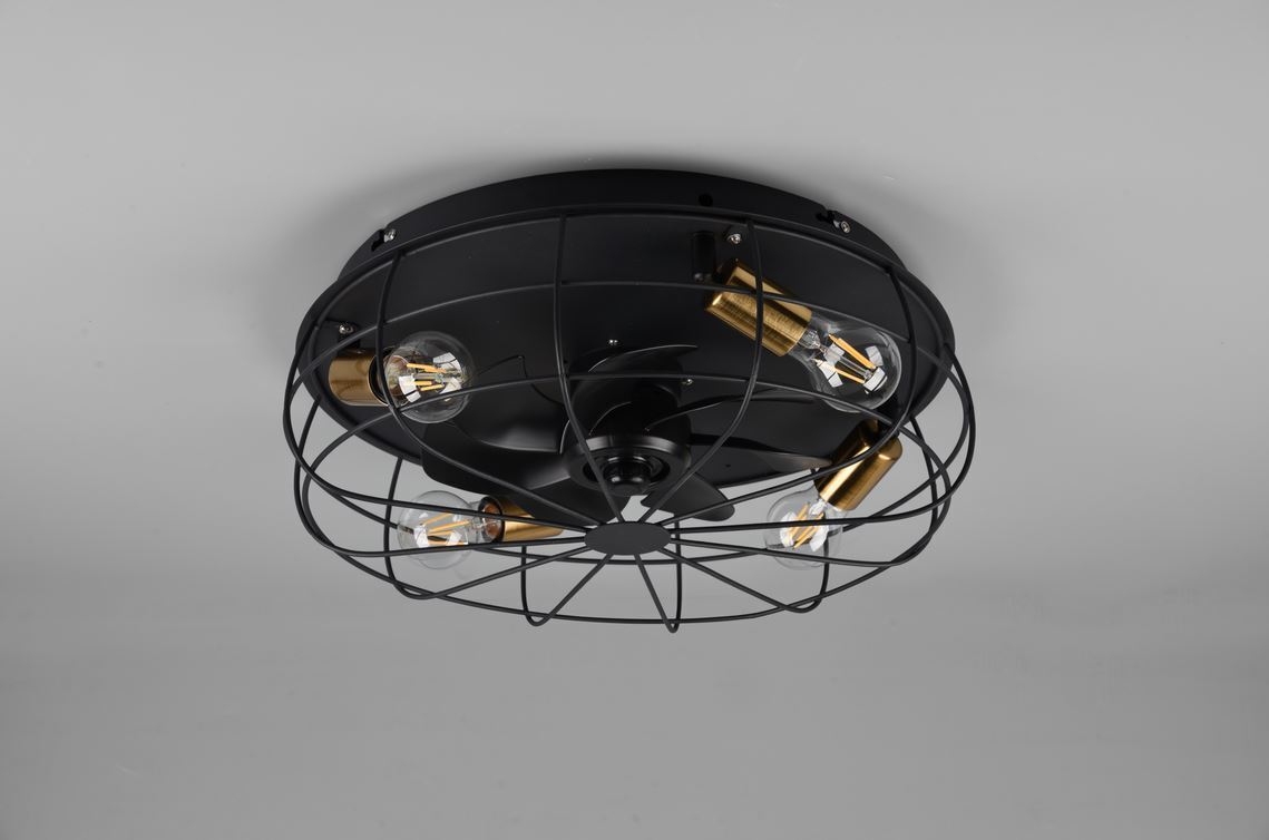 Trio Trondheim ventilaatorivalgusti 48 cm, 4 x E27, matt must - Image 2