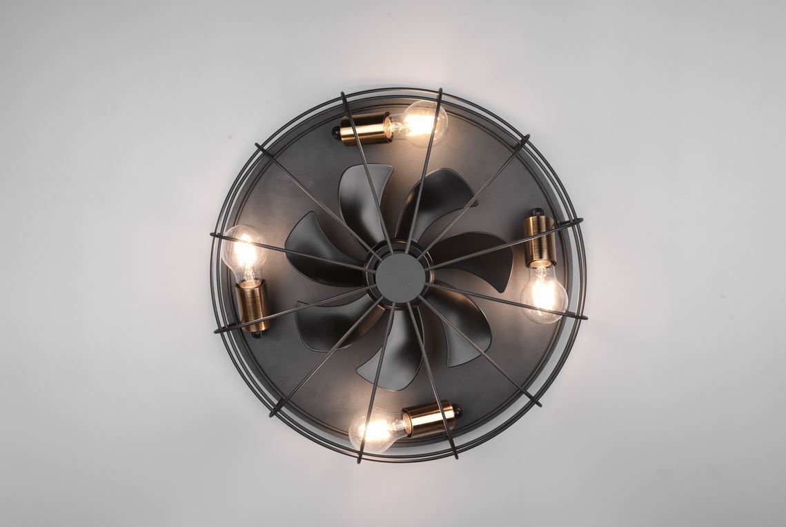 Trio Trondheim ventilaatorivalgusti 48 cm, 4 x E27, matt must - Image 3