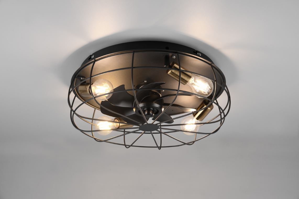 Trio Trondheimi ventilaatorilamp 48 cm, 4 x E27, matt must
