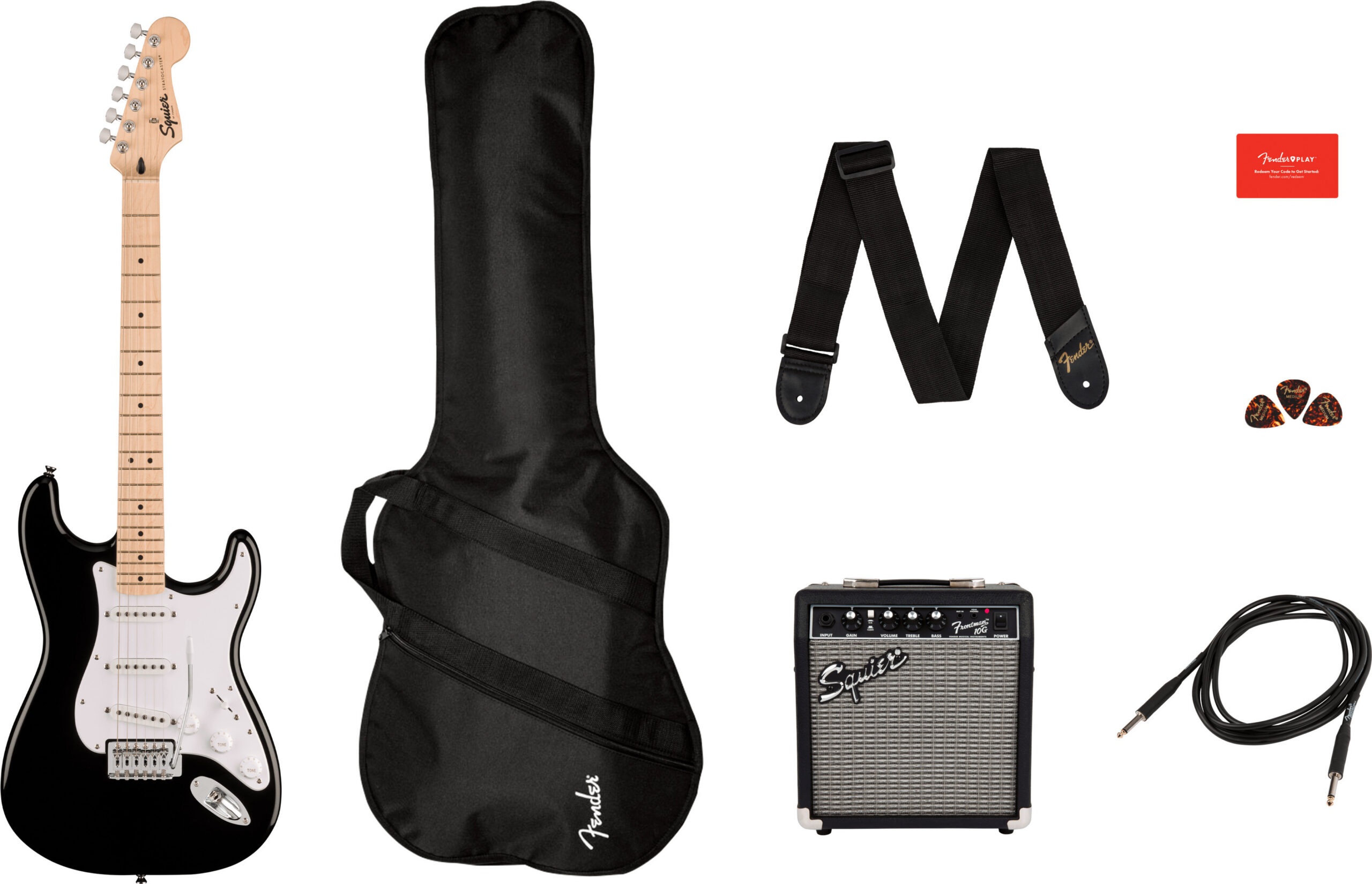 Squier Sonic Stratocasteri kitarripakett, must