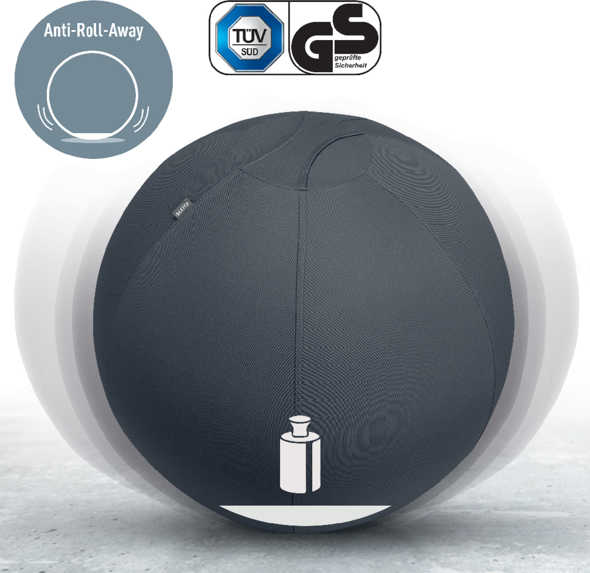 Leitz Ergo aktiivsuspall tasakaalustusraskusega 65 cm, tumehall - Image 3