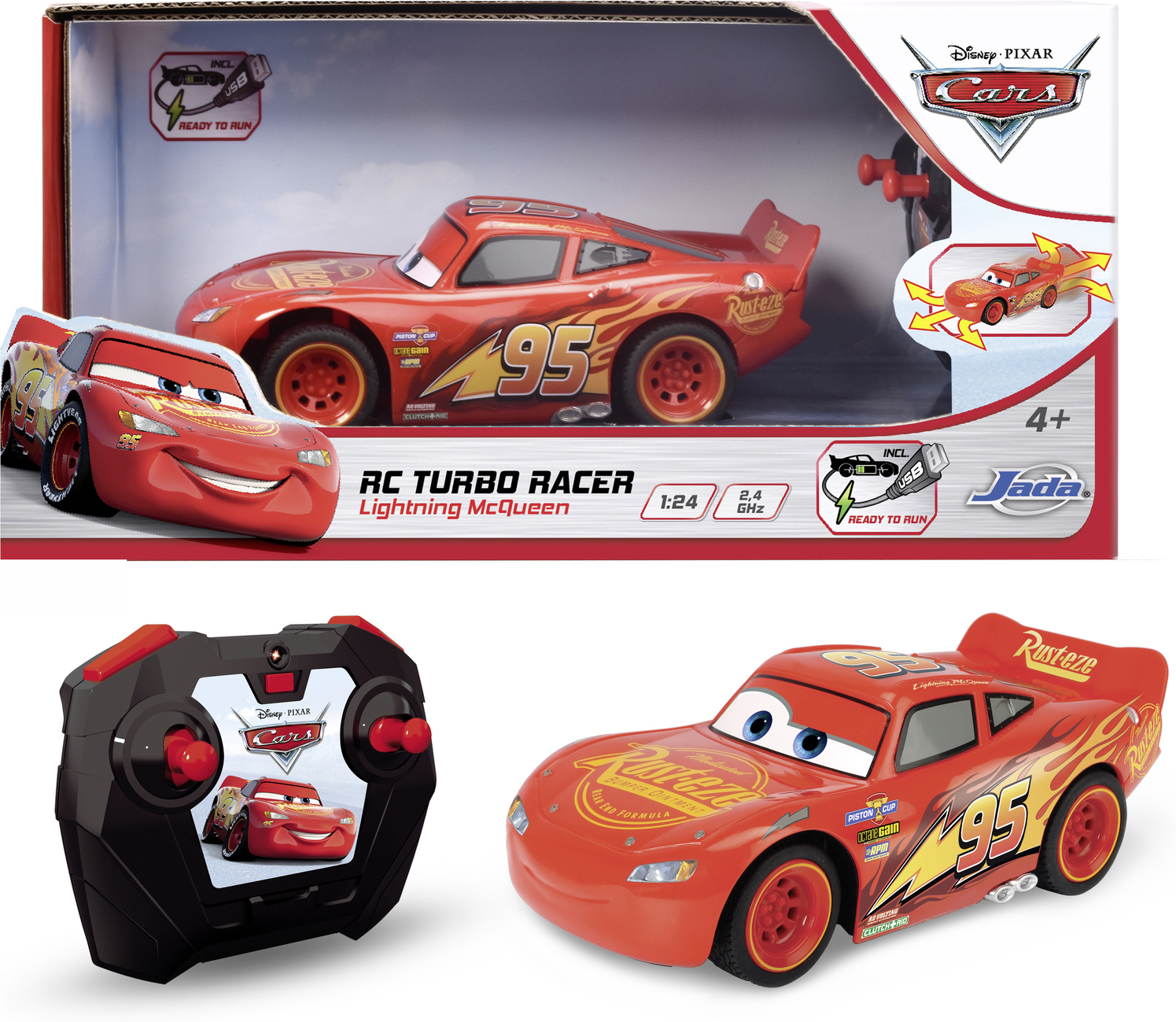 Dickie Toys Lightning McQueen Turbo Racer, puldiga juhitav auto
