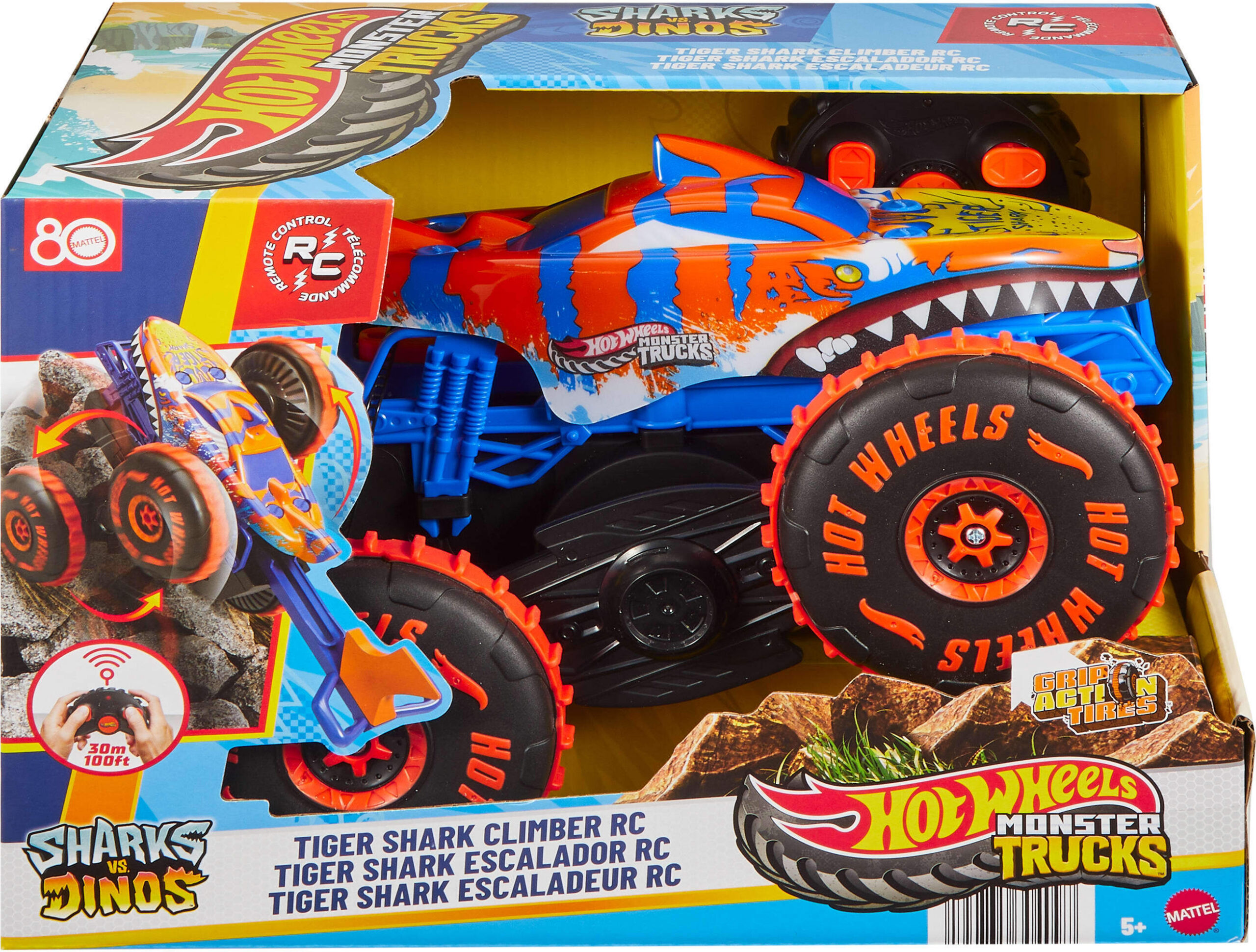 Hot Wheels Monster Trucks Tiger Shark Climber, puldiga juhitav