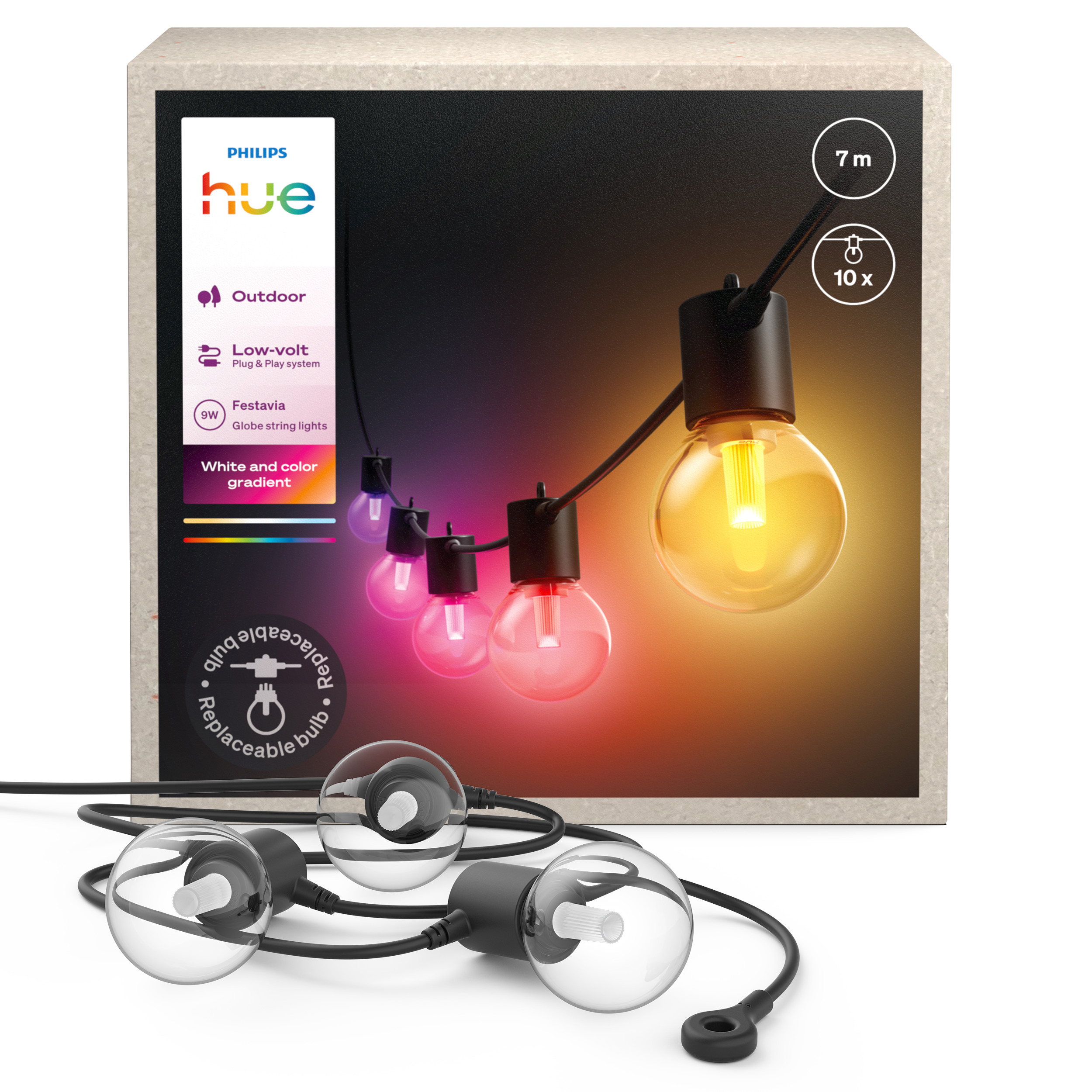 Philips Hue Festavia Globe õuevalgustite komplekt, 7 m