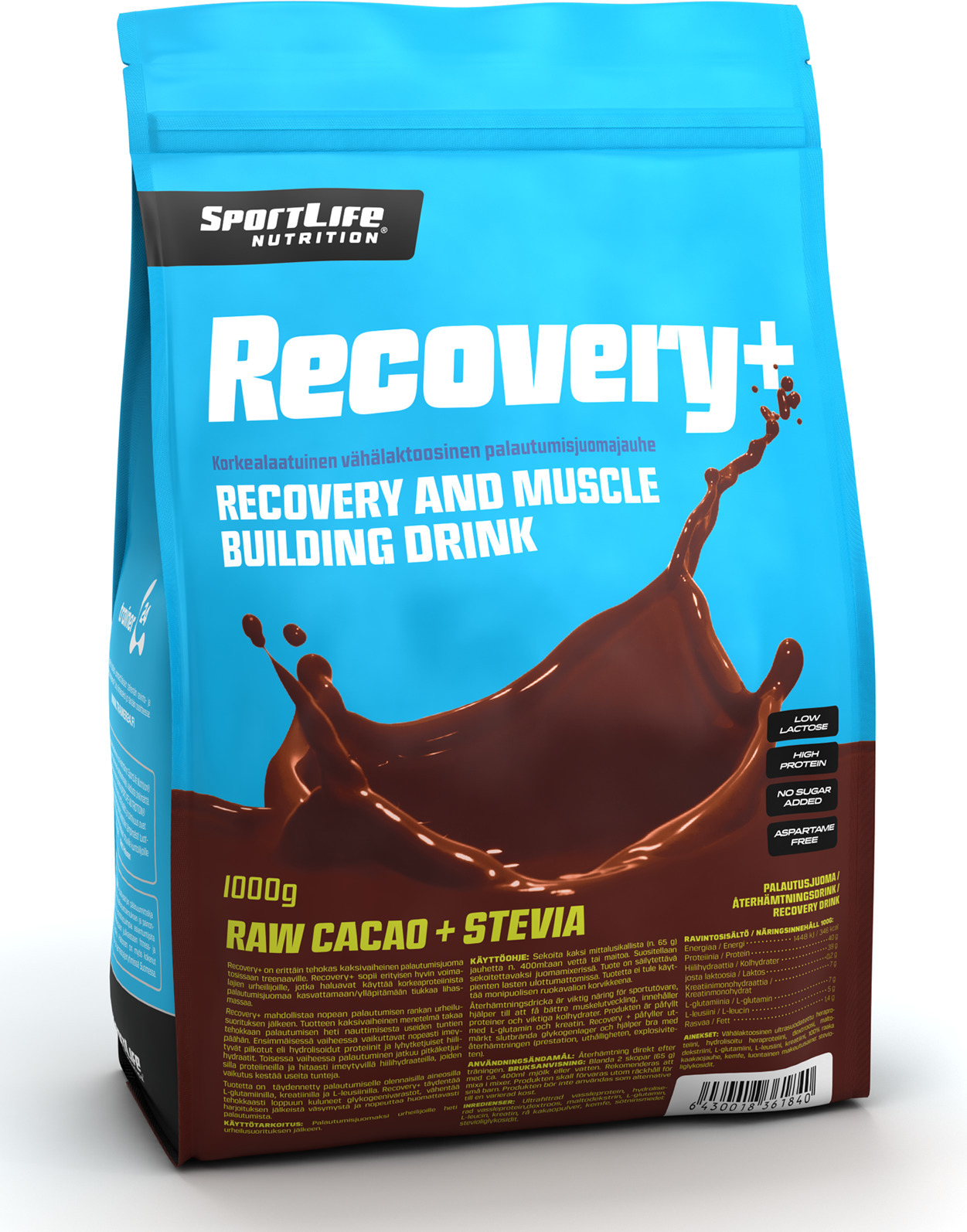 Sportlife Recovery+ Stevia toorkakaoga taastusjook, 1 kg