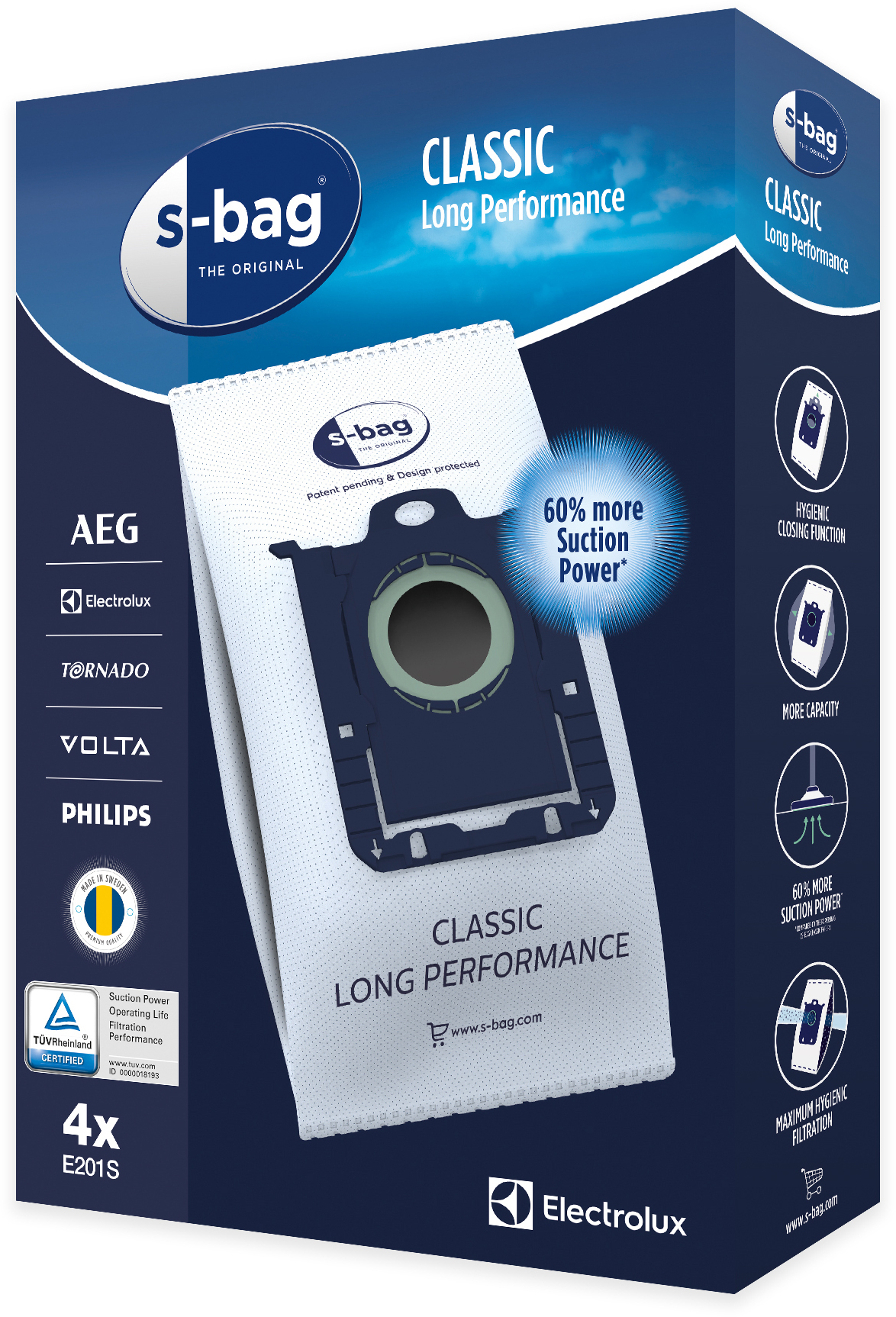Electrolux Classic Long Performance E201S S-Bag tolmukott, 4 tk