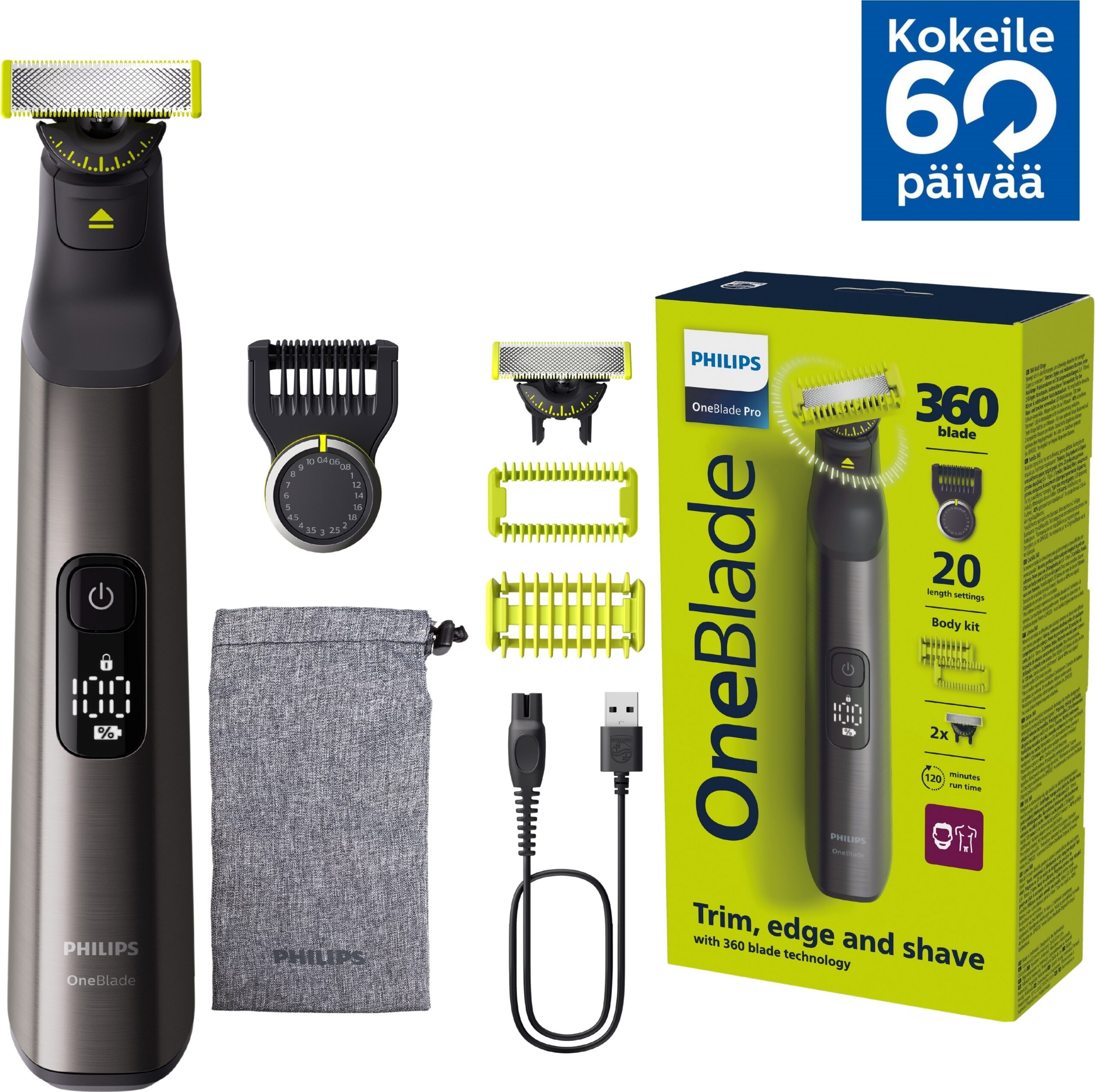 Philips OneBlade Pro 360 näo- ja kehakarvade trimmer QP6552/15 habeme- ja kehakarvade trimmer