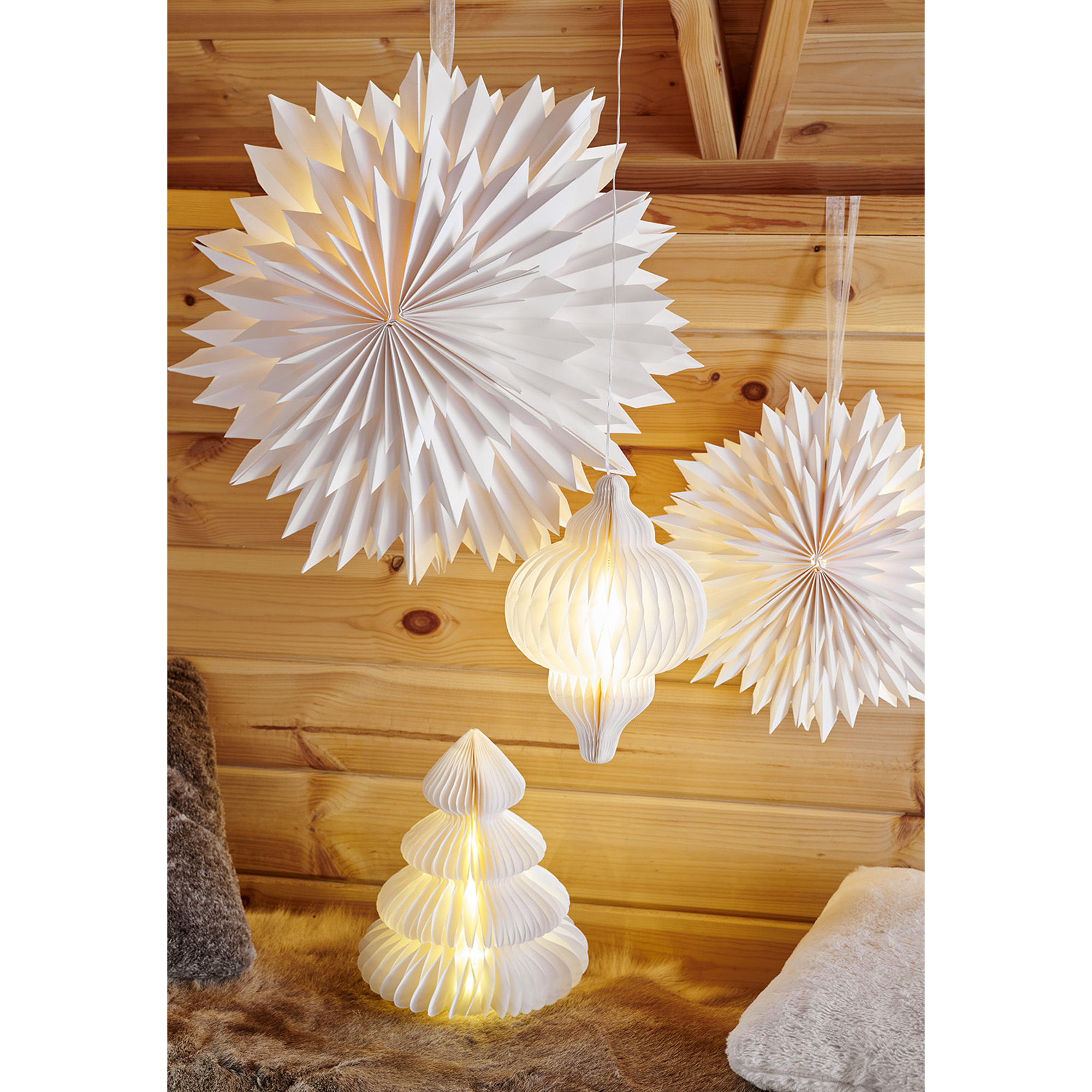 Lumineo paberkuusk valgusega, 48 cm, soe valge, patareitoitel - Image 2