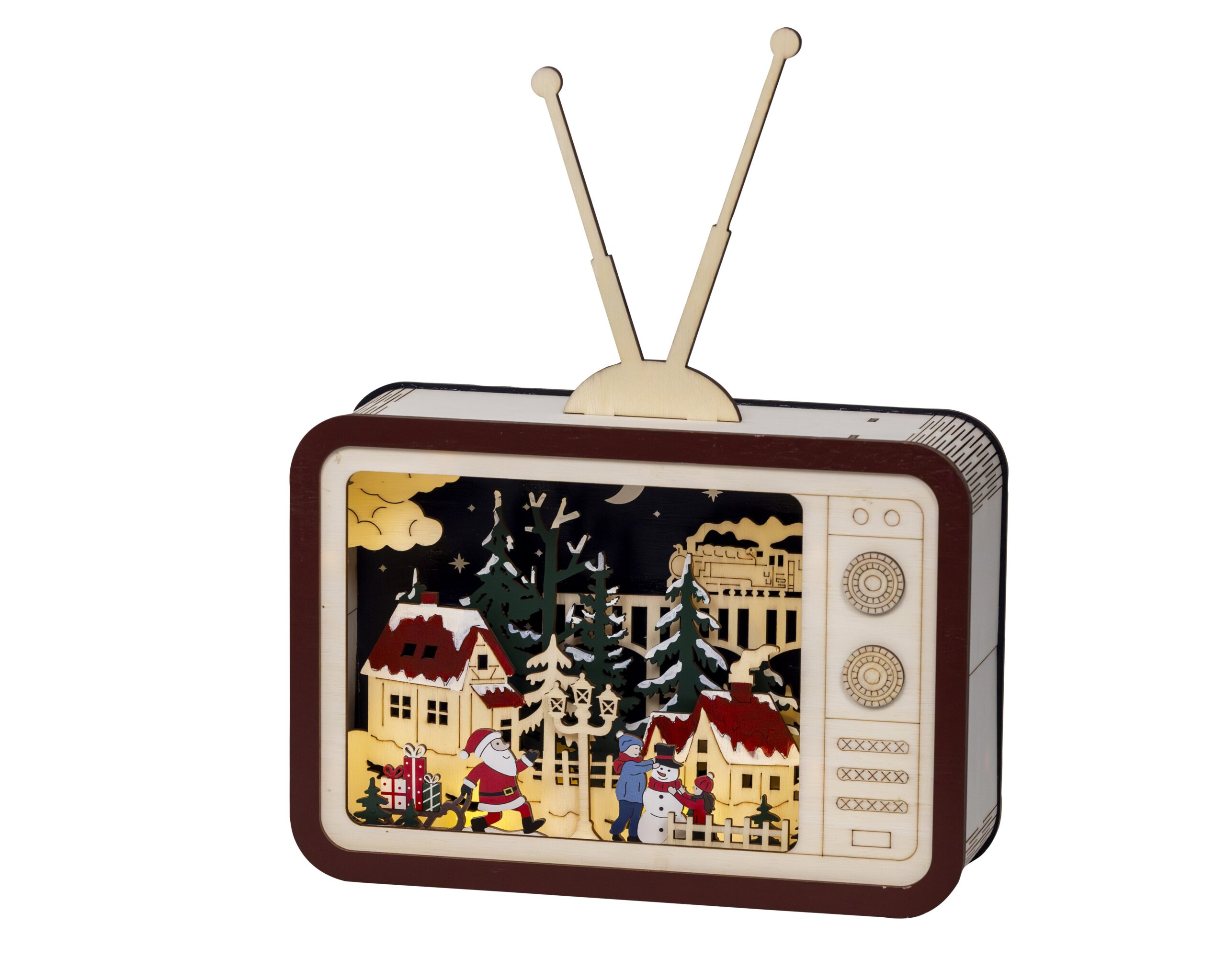 Lumineo Retro televiisori lauakaunistus tuledega, soe valge