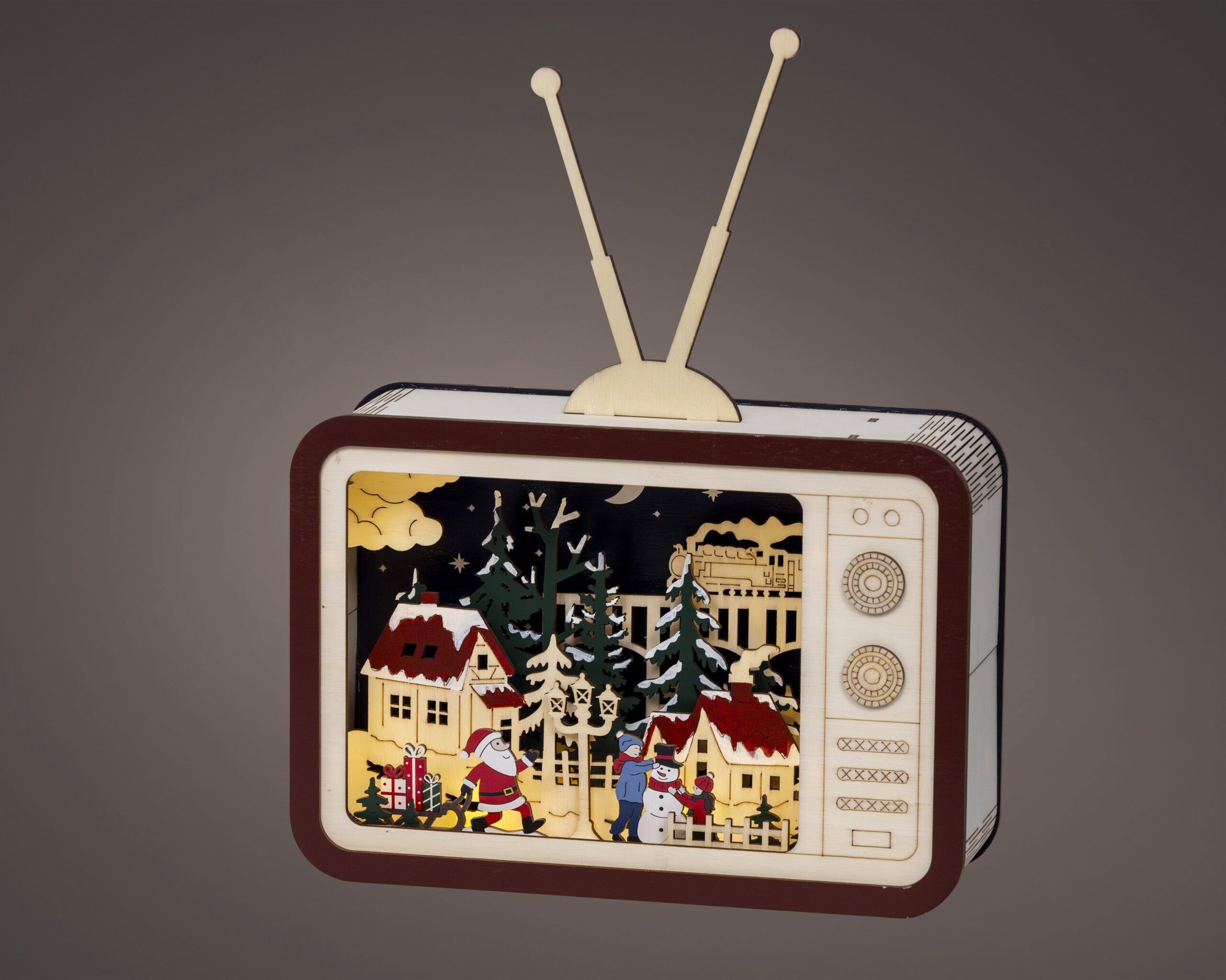 Lumineo Retro televiisori lauakaunistus tuledega, soe valge - Image 2