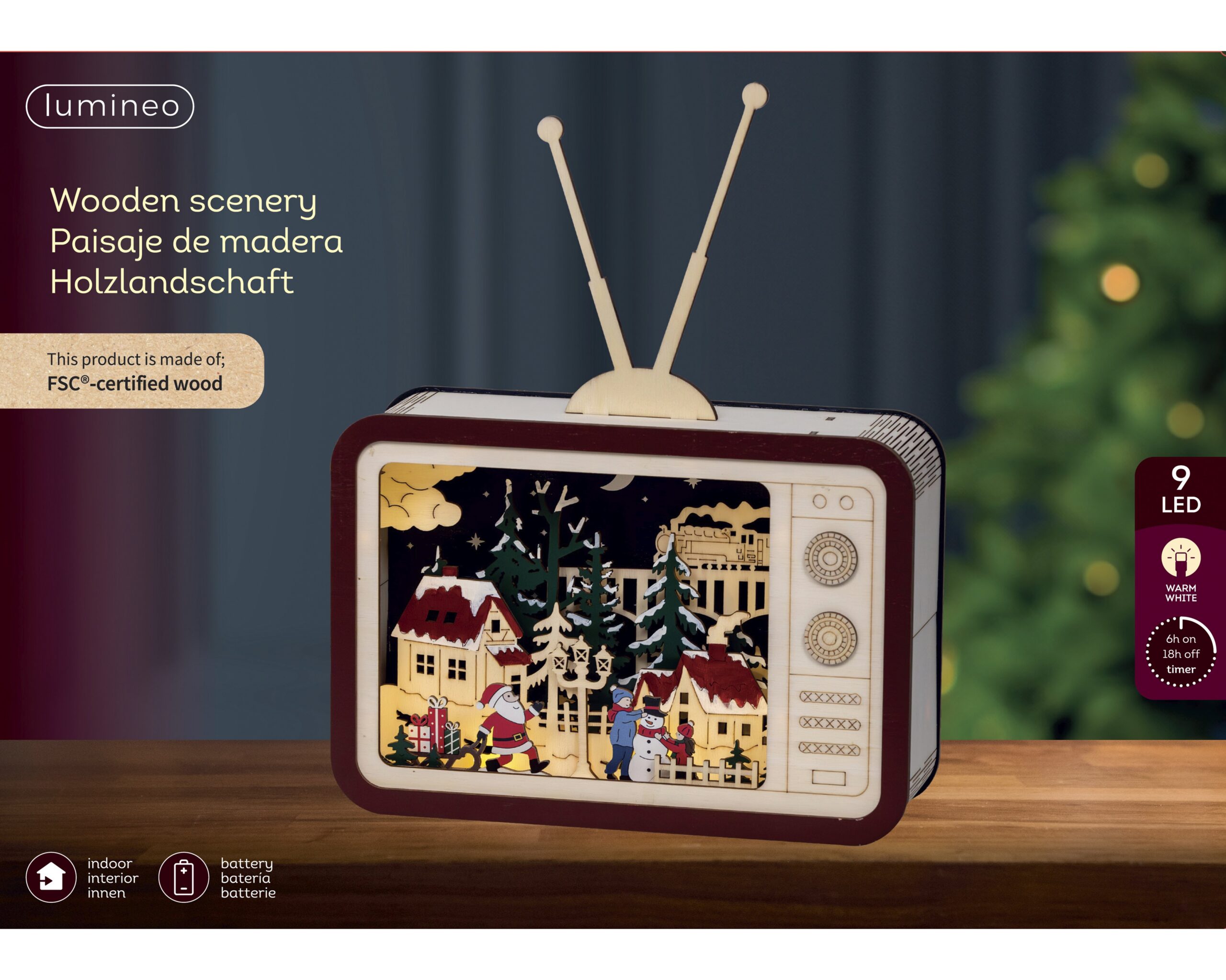 Lumineo Retro televiisori lauakaunistus tuledega, soe valge - Image 3