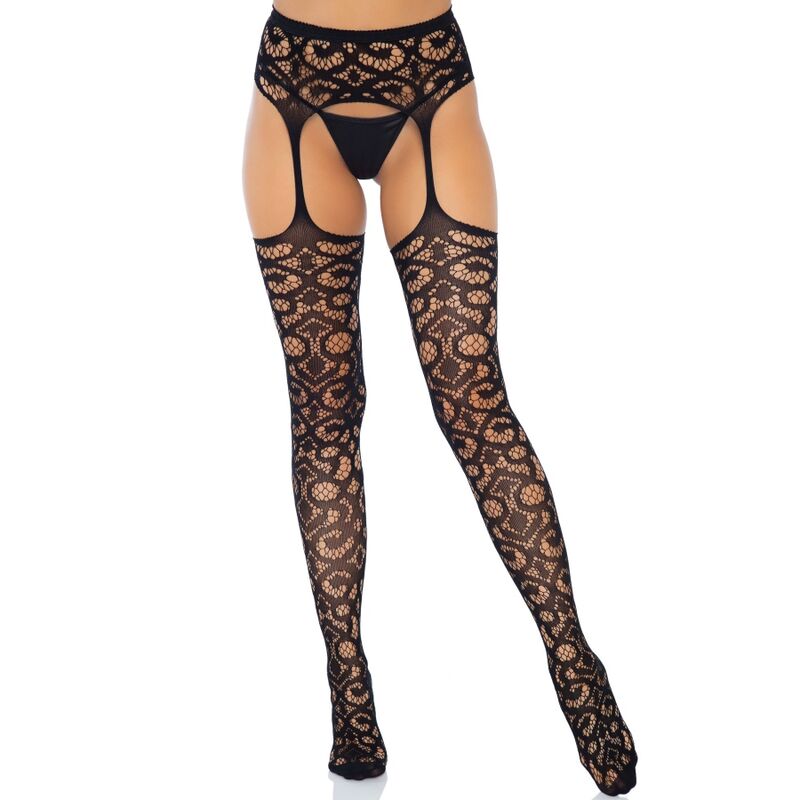 SCROLL LACE GARTER BELT STOCKINGS ONE SIZE