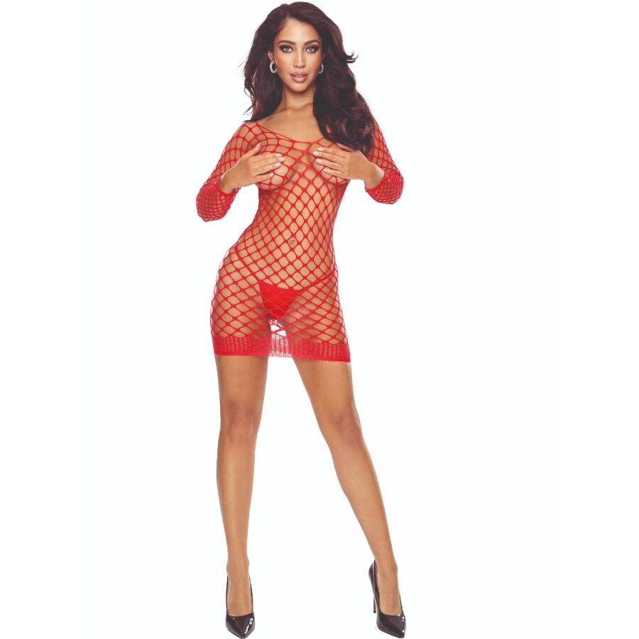 BS108 BODYSTOCKING GRID RED