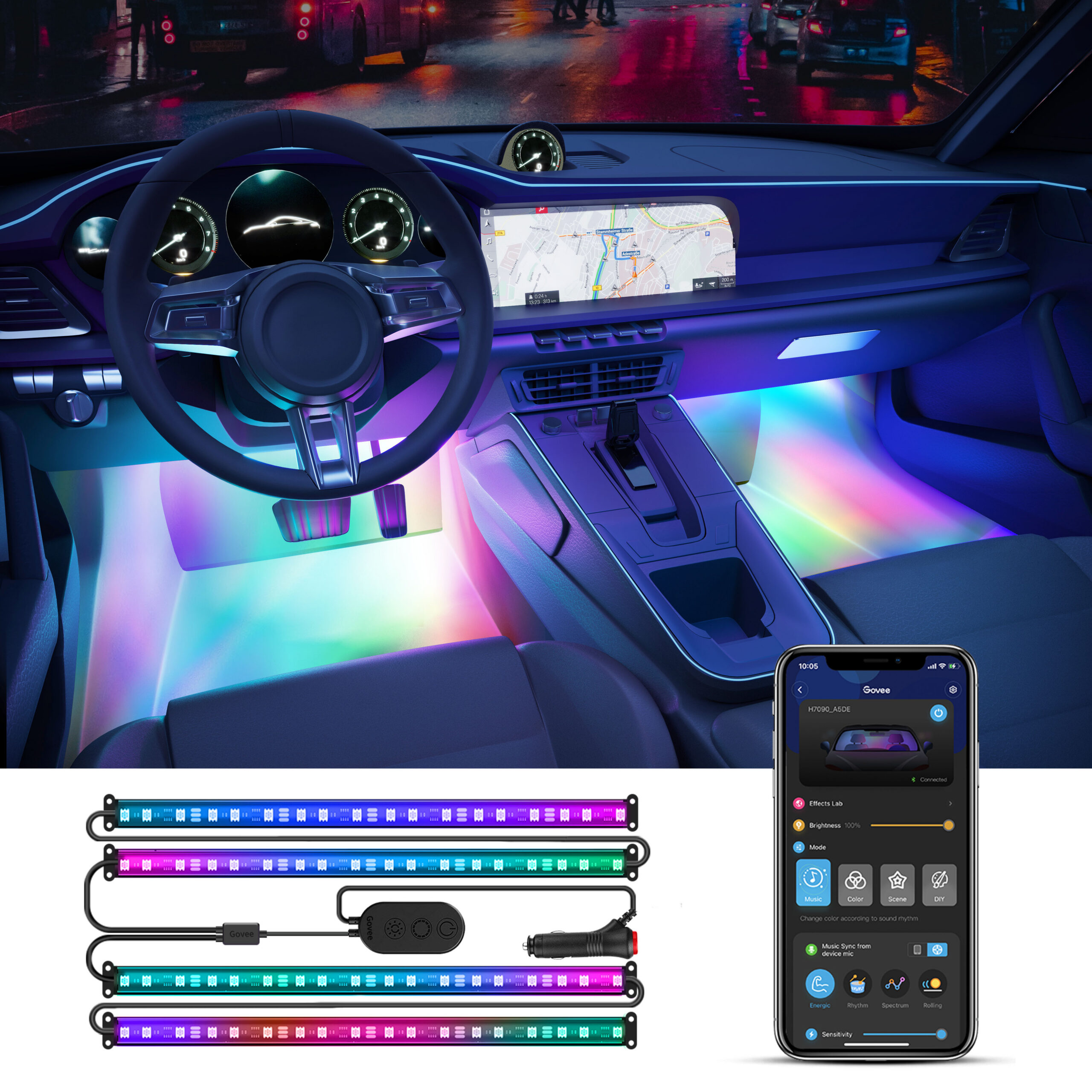 Govee RGBIC auto sisevalgustuse LED-valgusribad autole, 12 V - Image 2