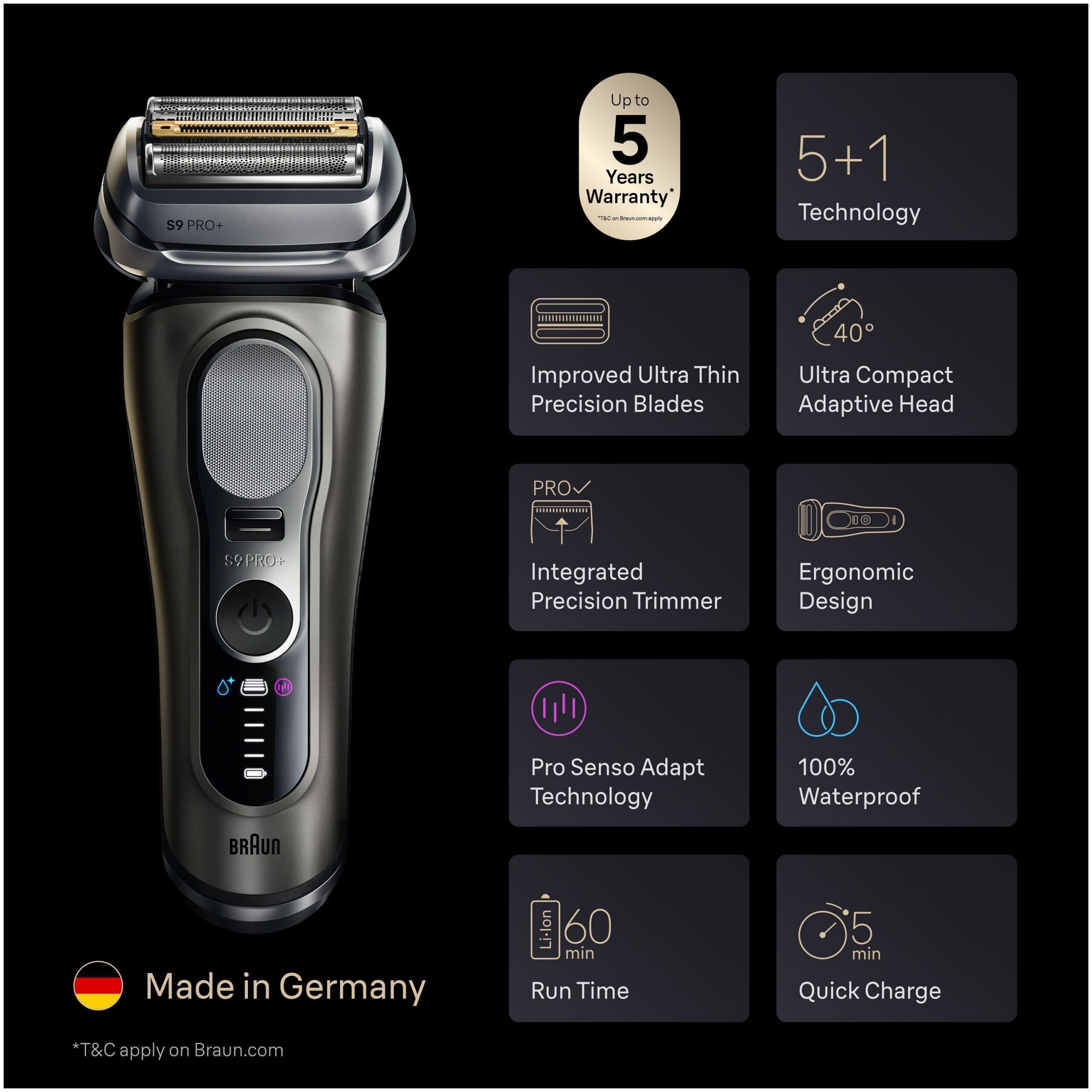Braun Series 9 PRO+ 9675CC märg- ja kuivpuhastusvahend -Pro SensoAdapt pardel SmartCare jaamaga, grafiit - Image 4