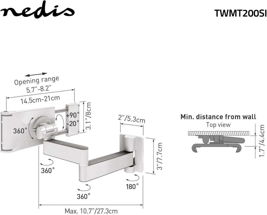 Nedise tahvelarvuti seinakinnitus, 7-12", täielikult reguleeritav - Image 5