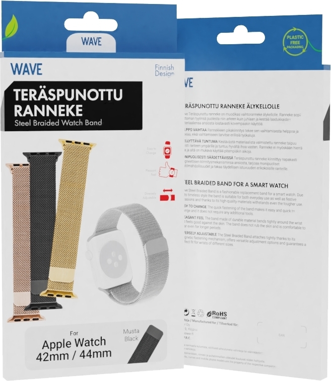 Wave teras Punutud rihm, Apple Watch 42 / 44 / 45 / 46 / 49 mm, must