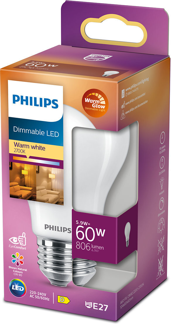 Philips Warm Glow LED-pirn, E27, 806 lm, hämardatav, CRI 90 - Image 2