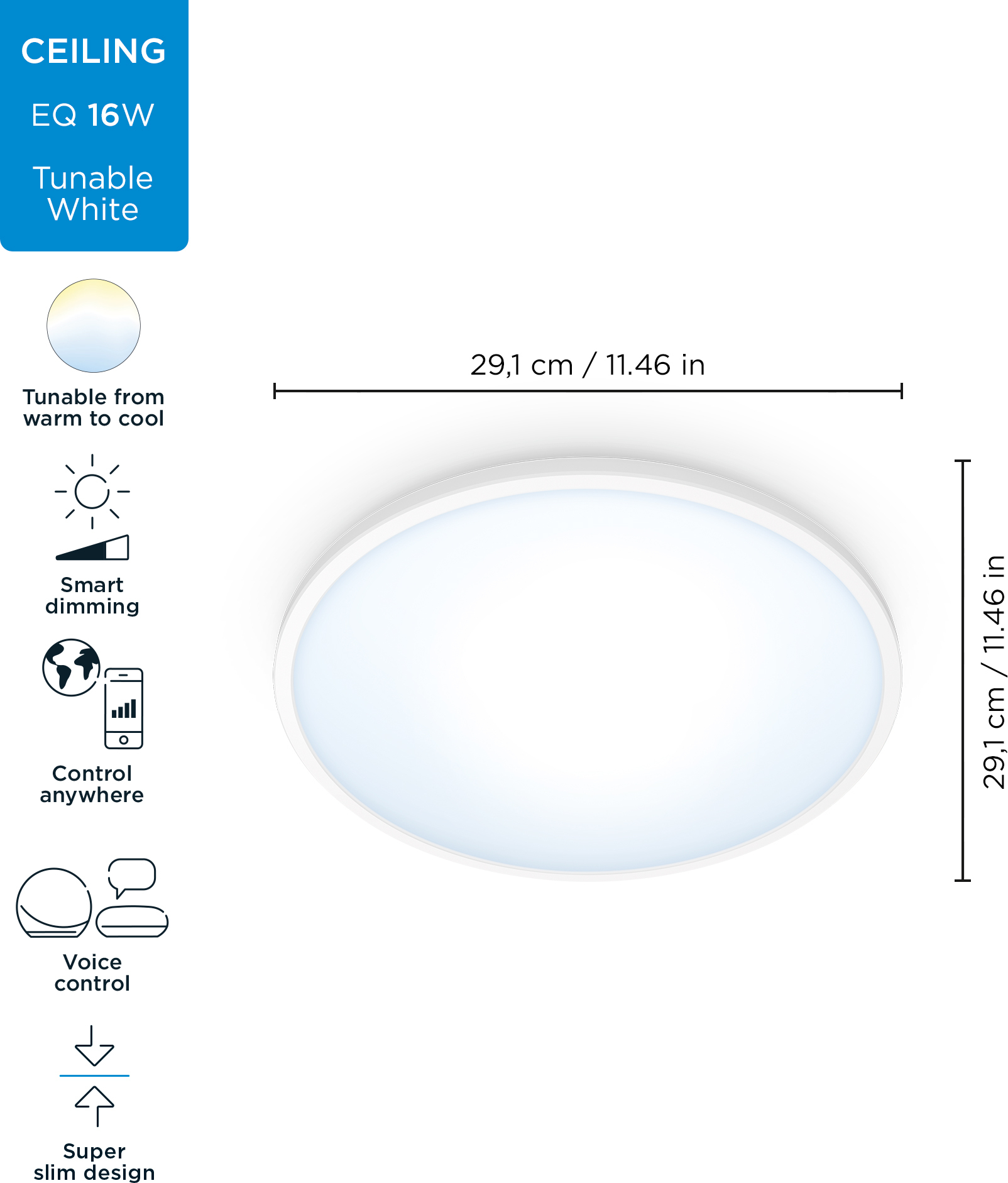 WiZ SuperSlim laelamp, ümmargune, valge, 16 W, reguleeritav valge, Wi-Fi - Image 5