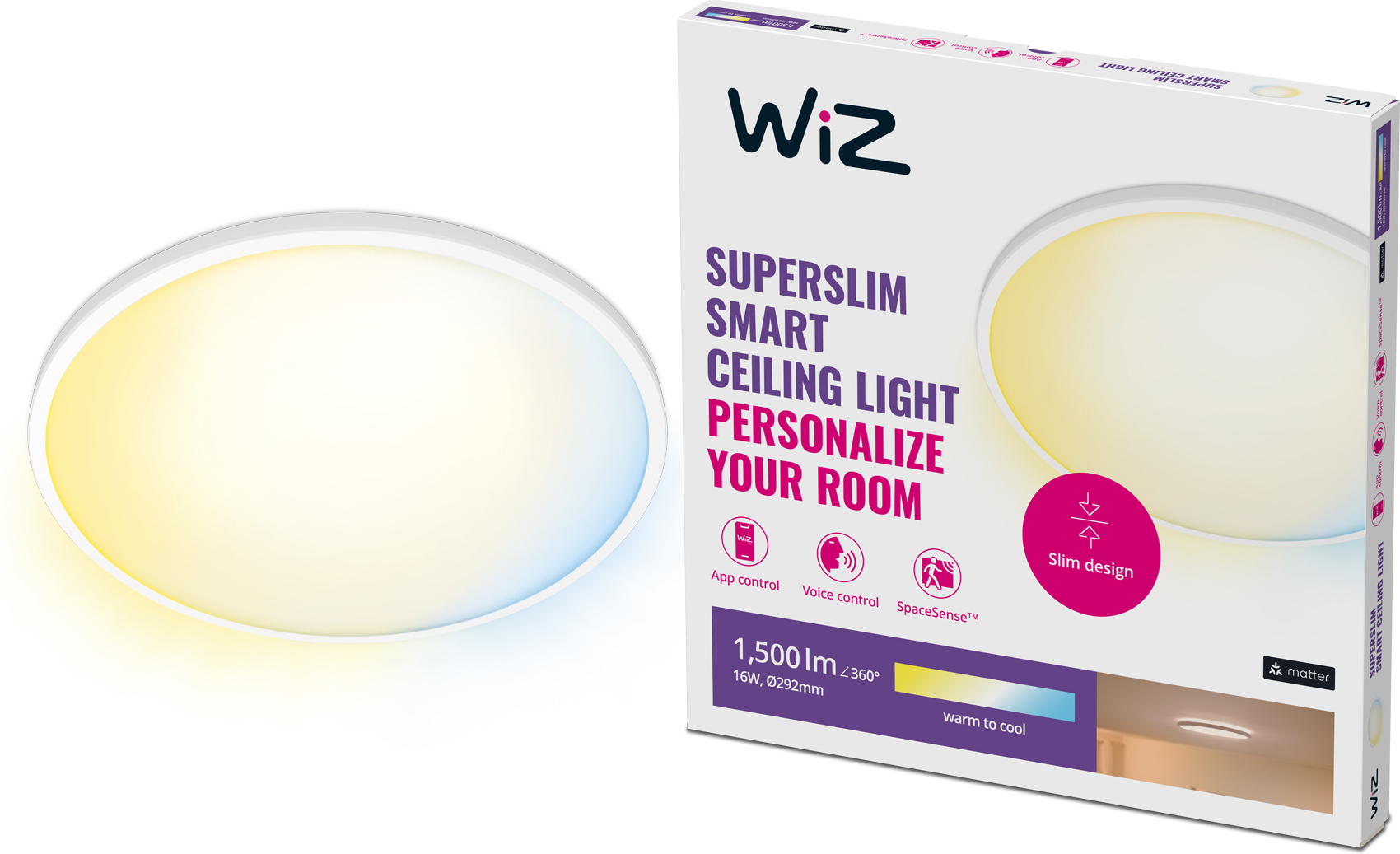 WiZ SuperSlim laelamp, ümmargune, valge, 16 W, reguleeritav valge, Wi-Fi - Image 4