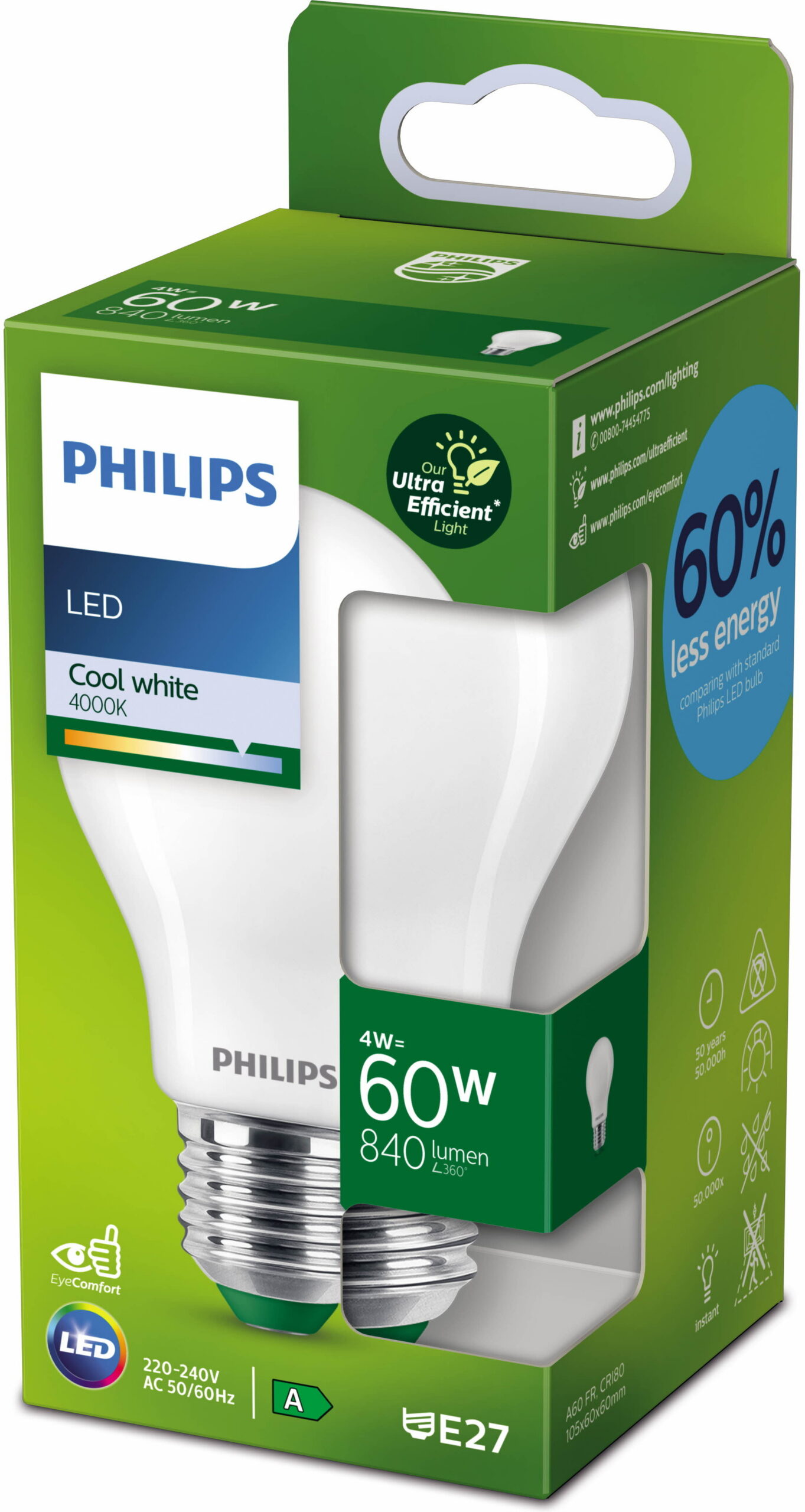 Philips Ultra Efficient LED-pirn, E27, 4000 K, 840 lm, opaalpind - Image 4
