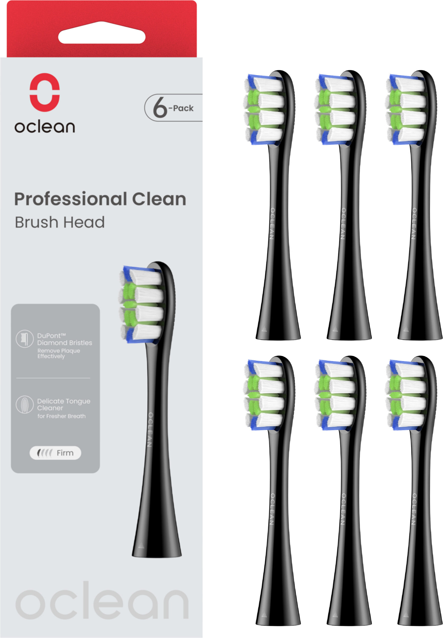 Oclean Professional puhastusharjapea, 6 tk, must